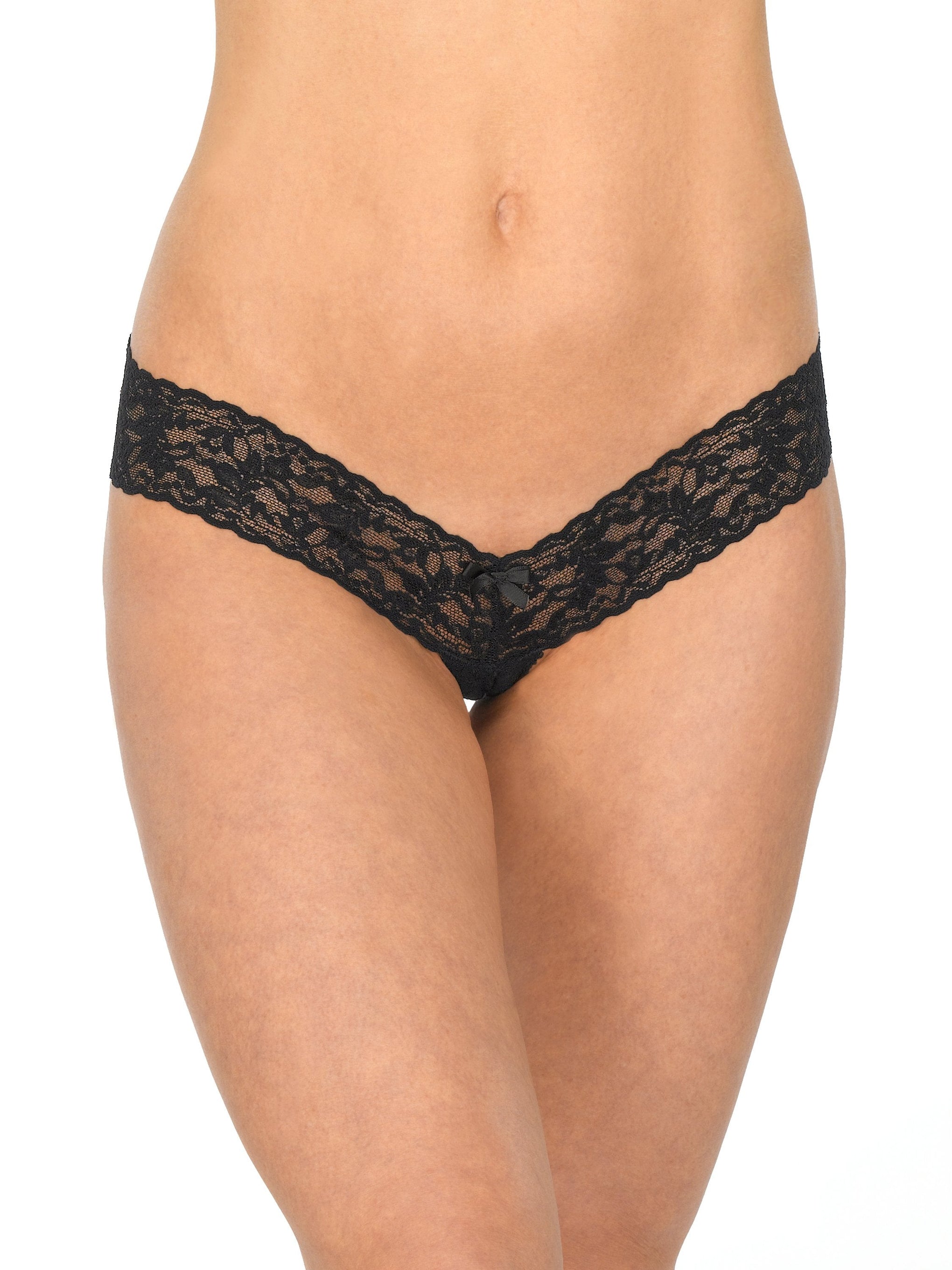 Signature Lace Crotchless Thong Black