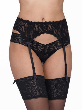Black Signature Lace Garter Belt with Straps - Front On-Model View | Hanky Panky