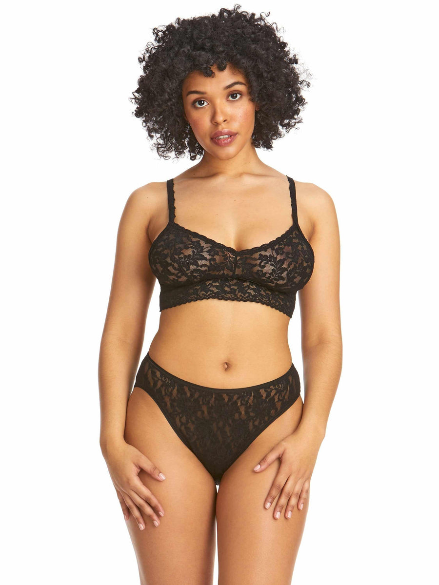 Black Signature Lace High Cut Brief - On Model Front View | Hanky Panky