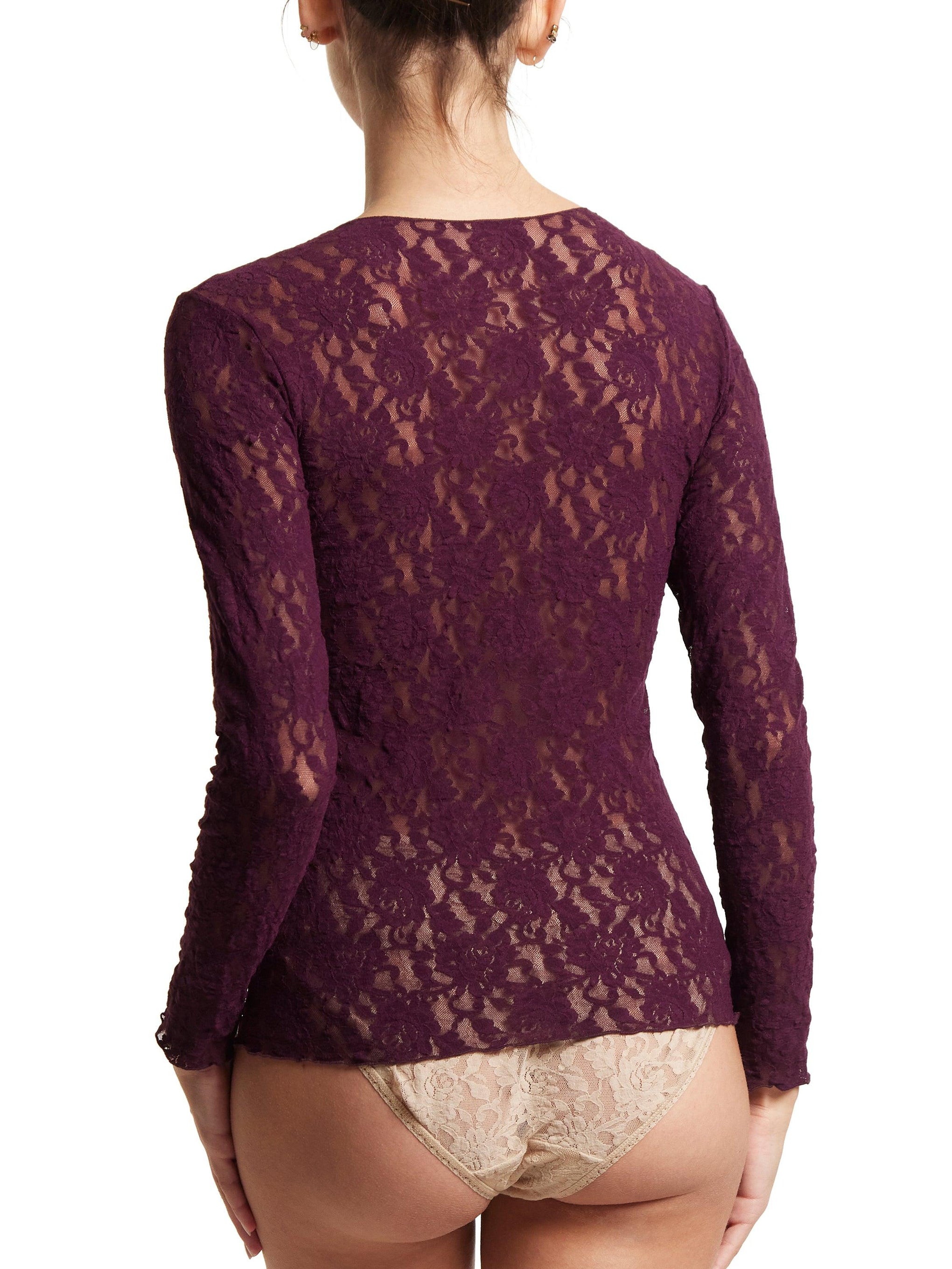 Signature Lace Long Sleeve Top Dried Cherry Red