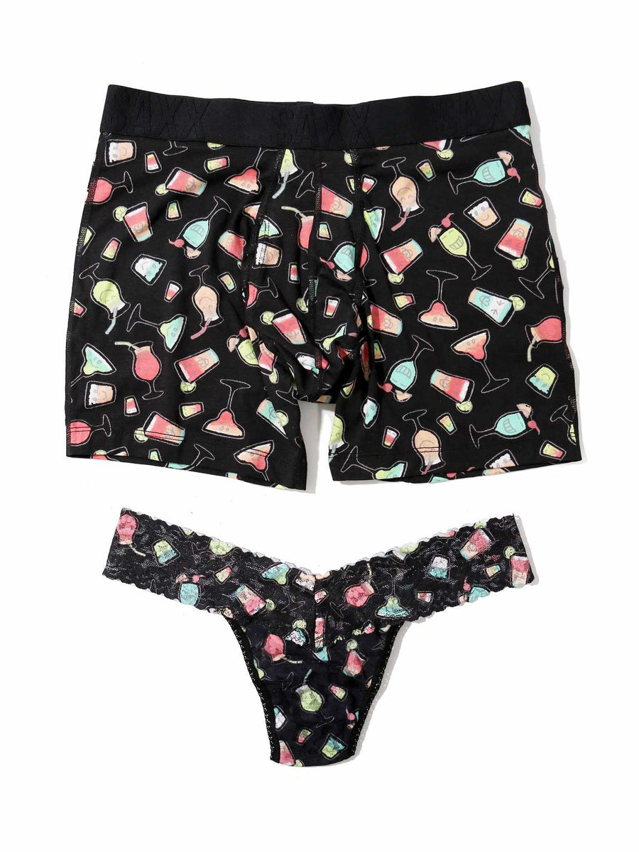 Signature Lace® Low Rise Printed Thong and SAXX Drop Temp™ Cooling Cotton Boxer Brief