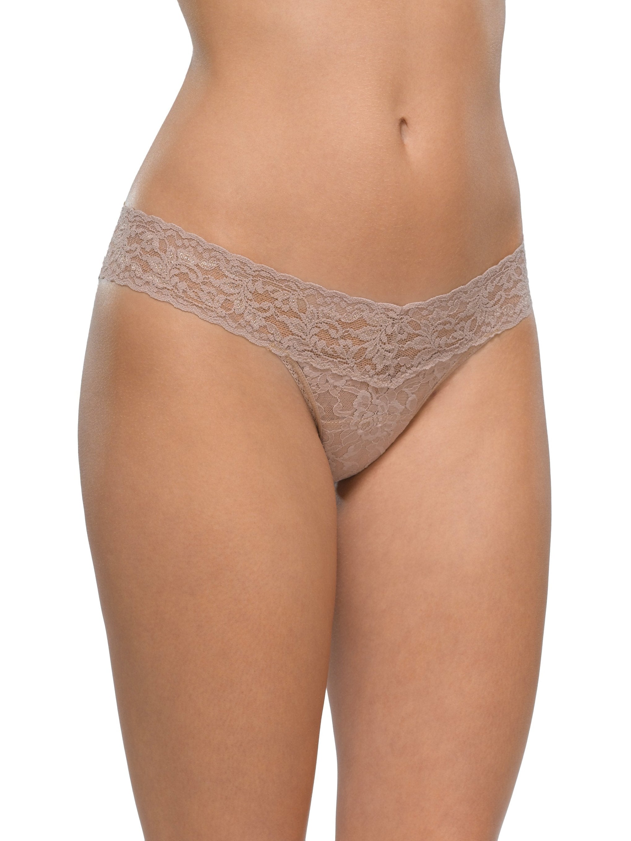 Signature Lace Low Rise Thong Taupe