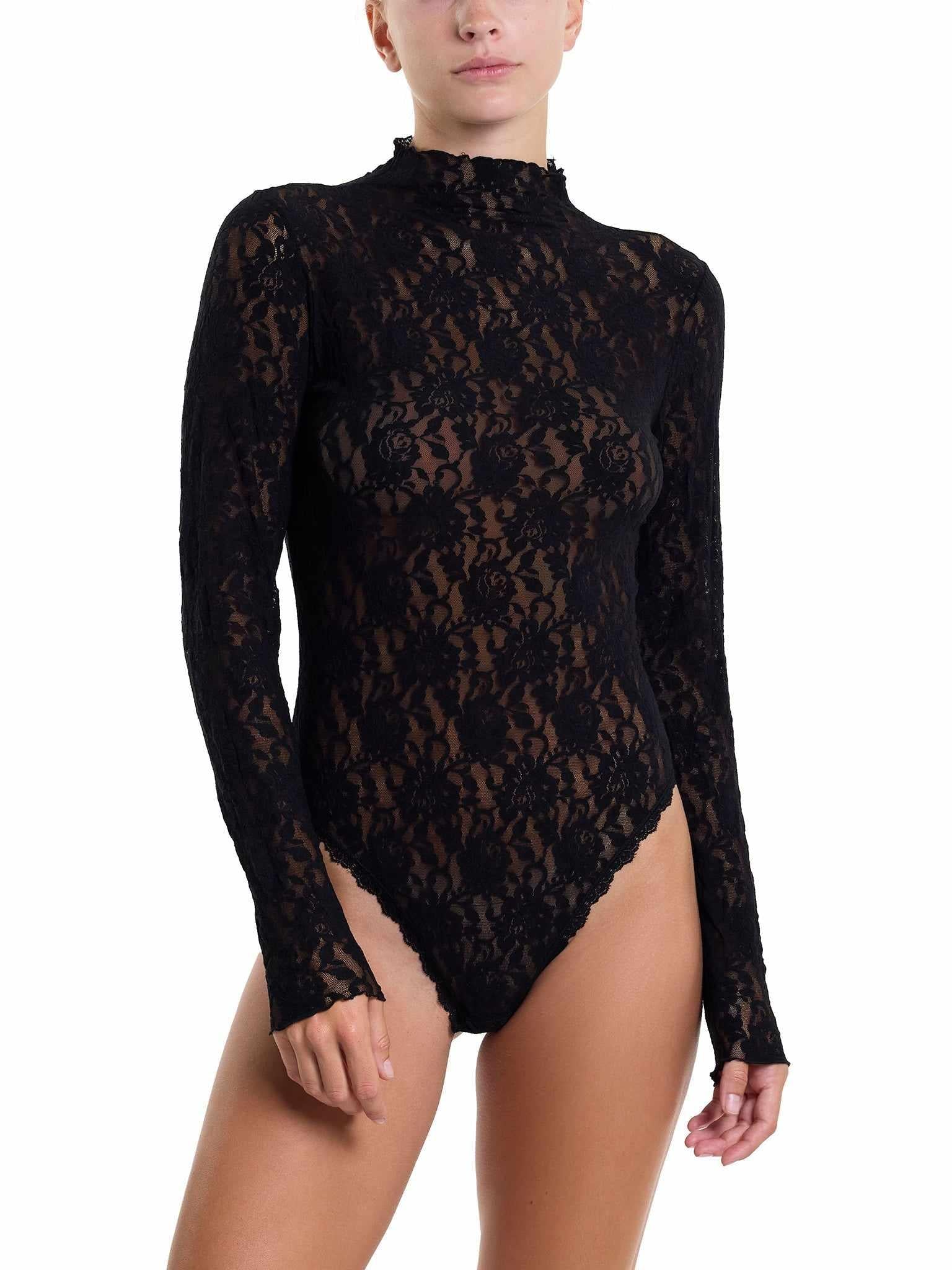 Signature Lace® Mock Neck Bodysuit Black Sale | Hanky Panky