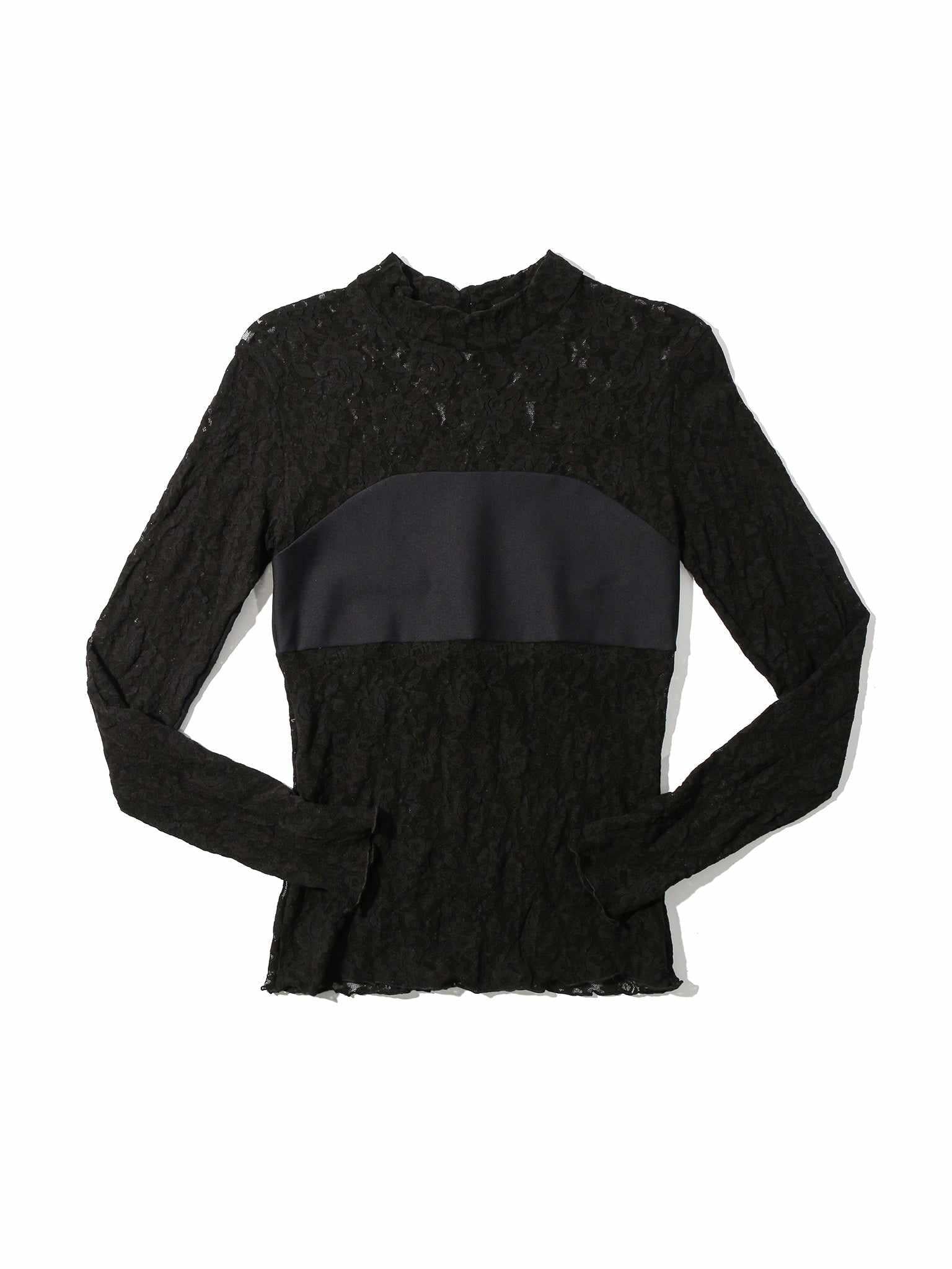 Black Signature Lace® Mock Neck Long Sleeve Bandeau Top - Flat Lay Front Detail | Hanky Panky
