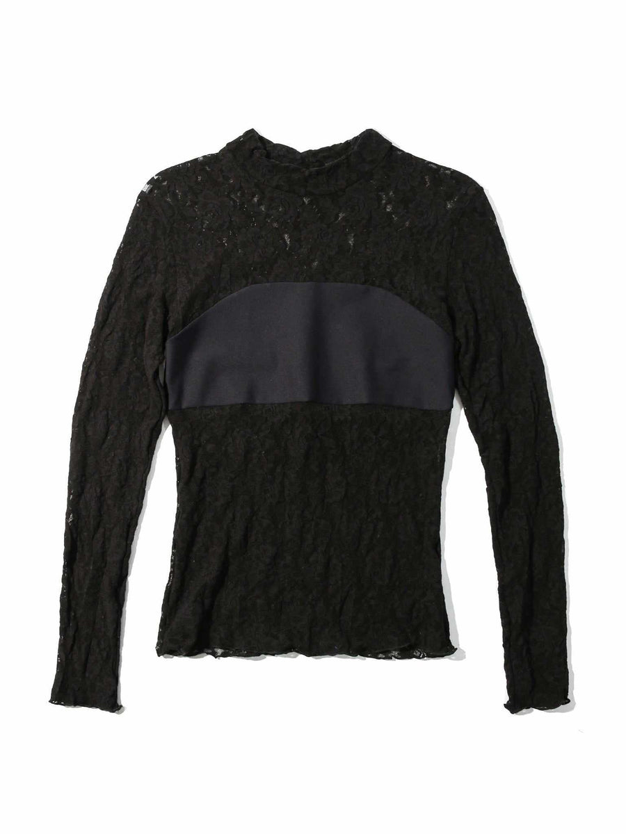 Black Signature Lace® Mock Neck Long Sleeve Bandeau Top - Flat Lay Back Detail | Hanky Panky