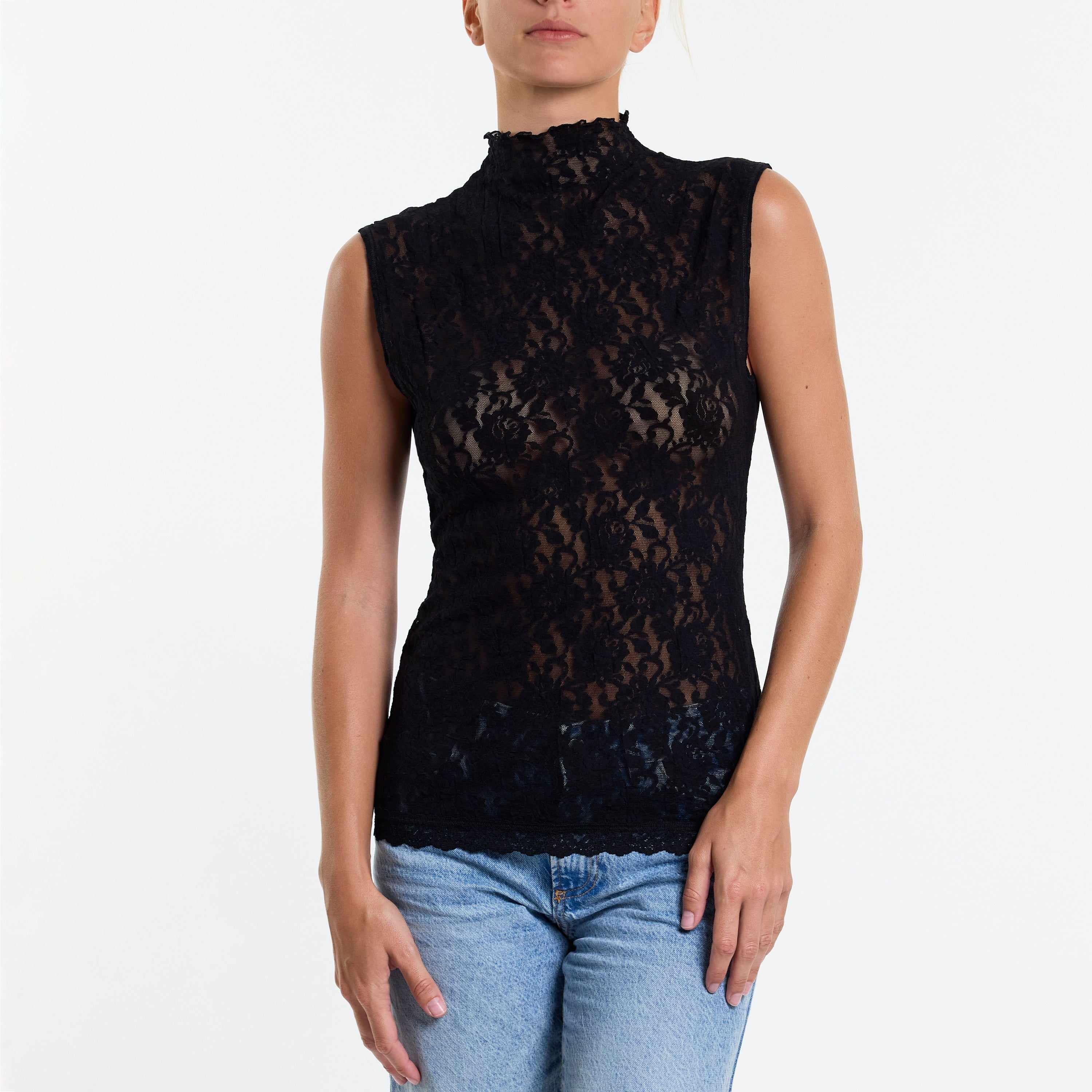 Signature Lace® Mock Neck Top Black Sale | Hanky Panky