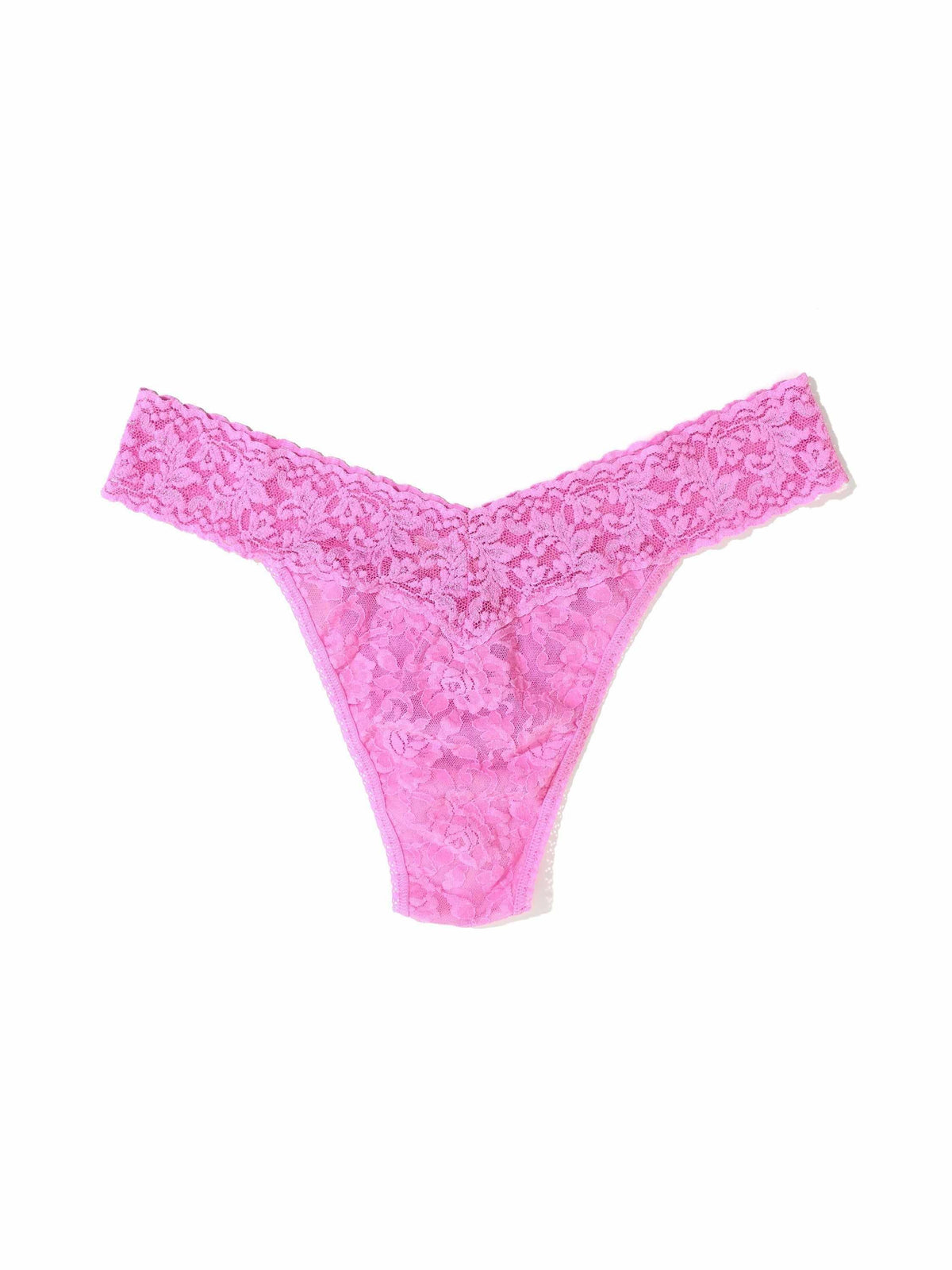 Signature Lace® Original Rise Thong Drifting Horizon Pink - Flat Lay, V-Waistband Detail | Hanky Panky