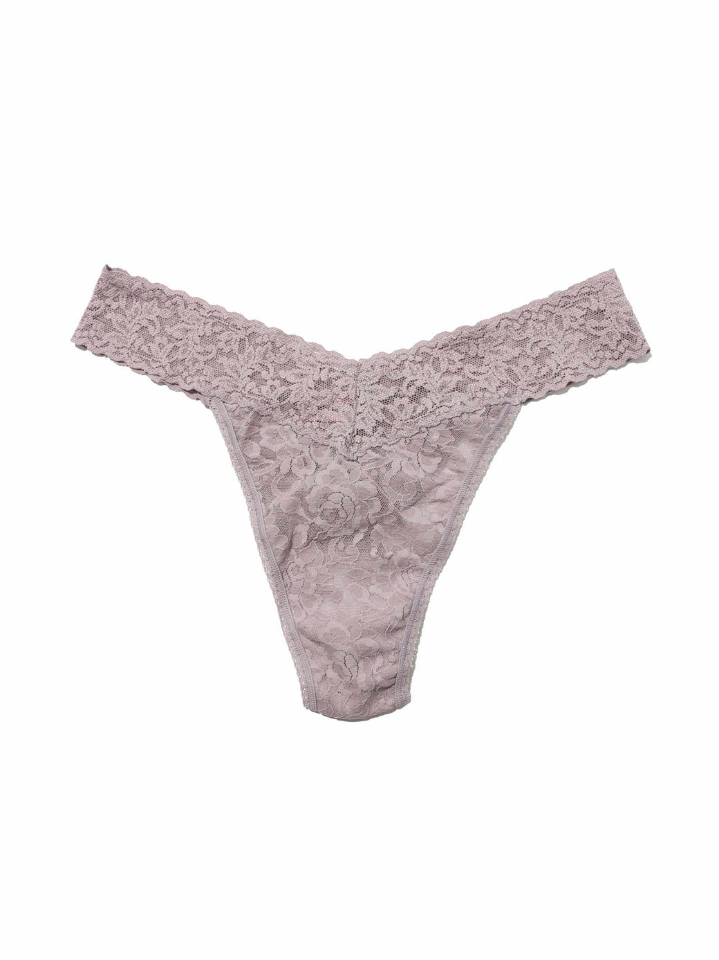 Steel Grey Signature Lace® Original Rise Thong - Flat Lay, Floral Lace Detail | Hanky Panky