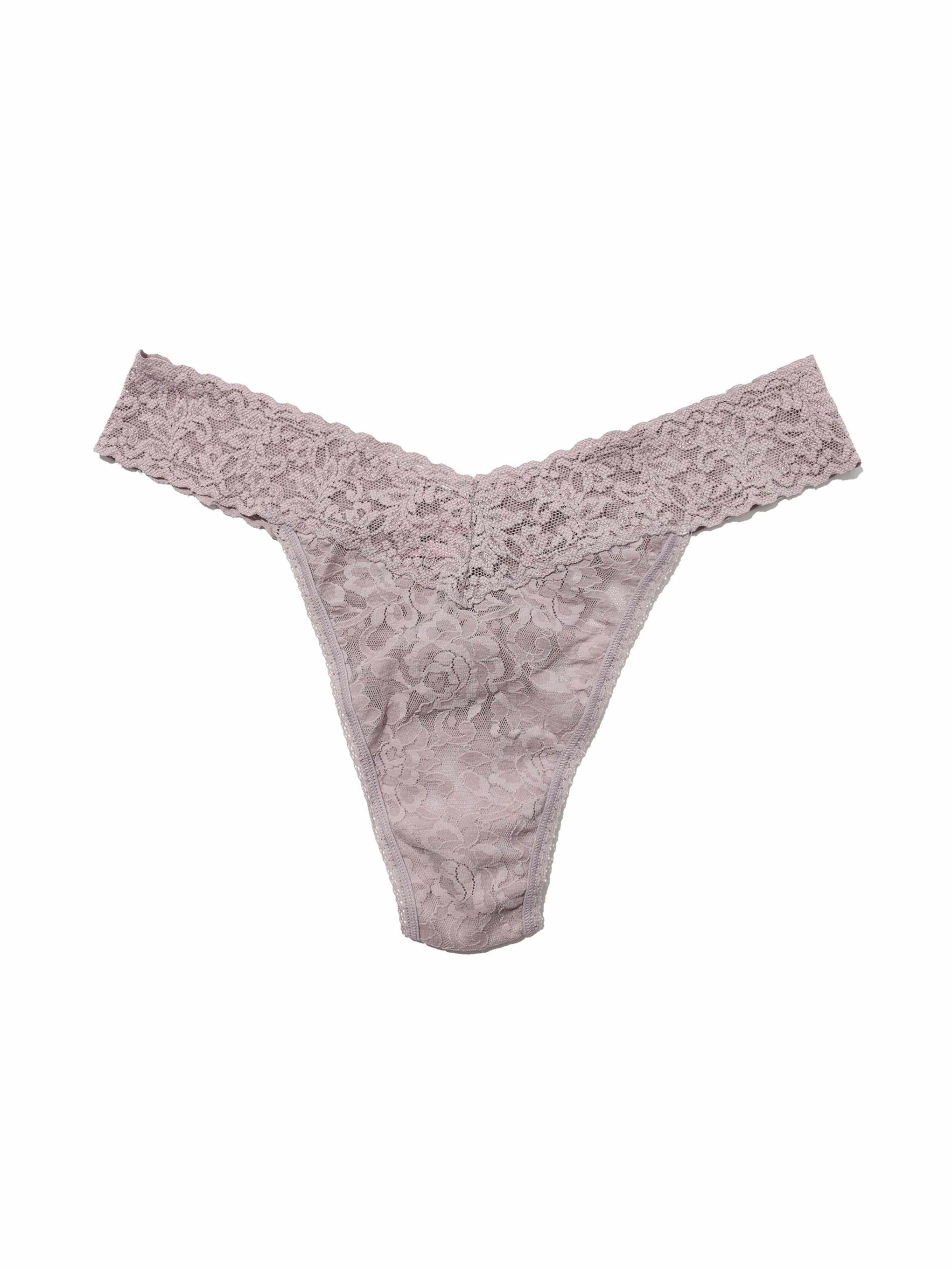 Steel Grey Signature Lace® Original Rise Thong - Flat Lay, Floral Lace Detail | Hanky Panky