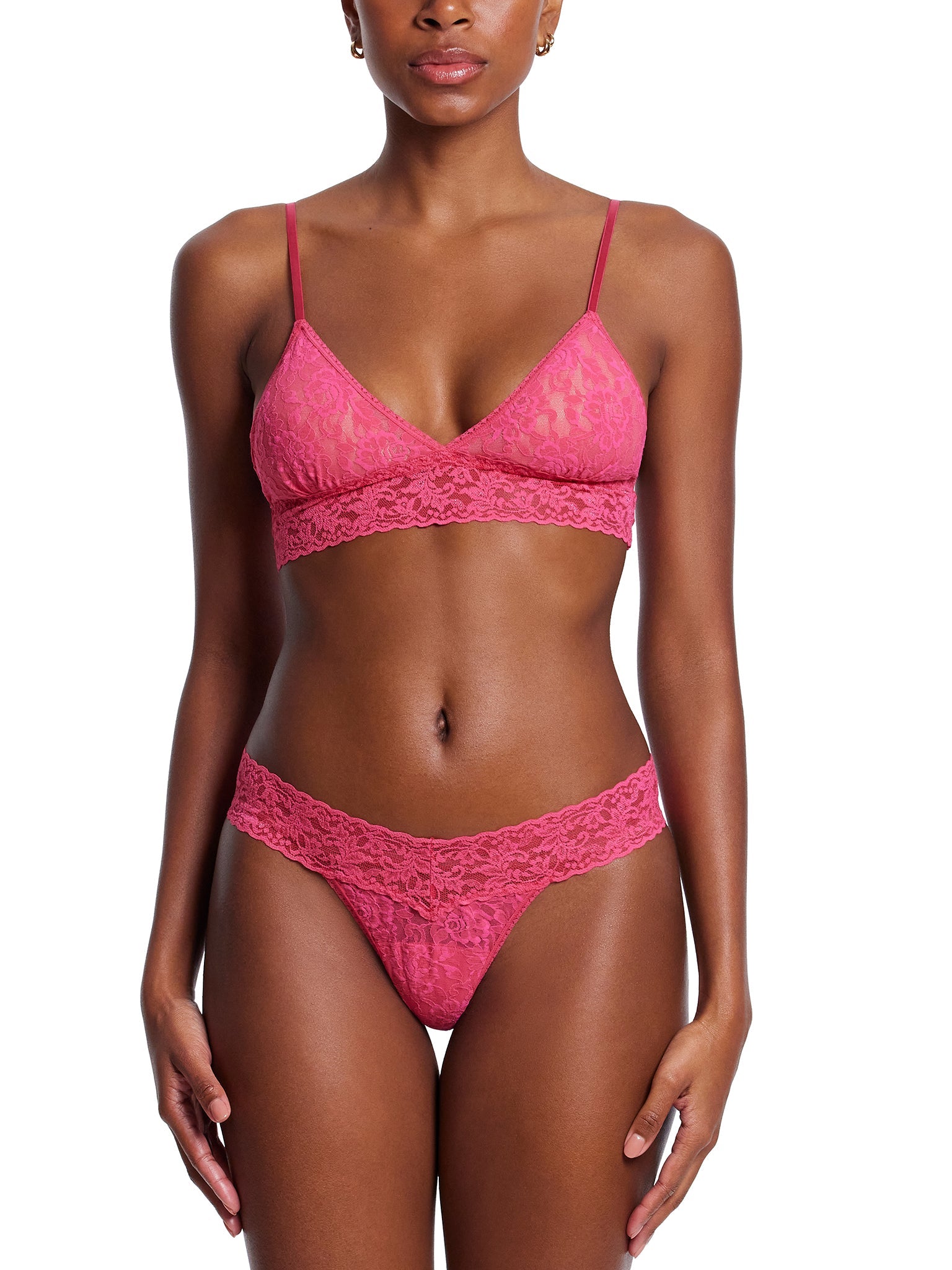 Signature Lace Padded Triangle Bralette Morning Glory Pink