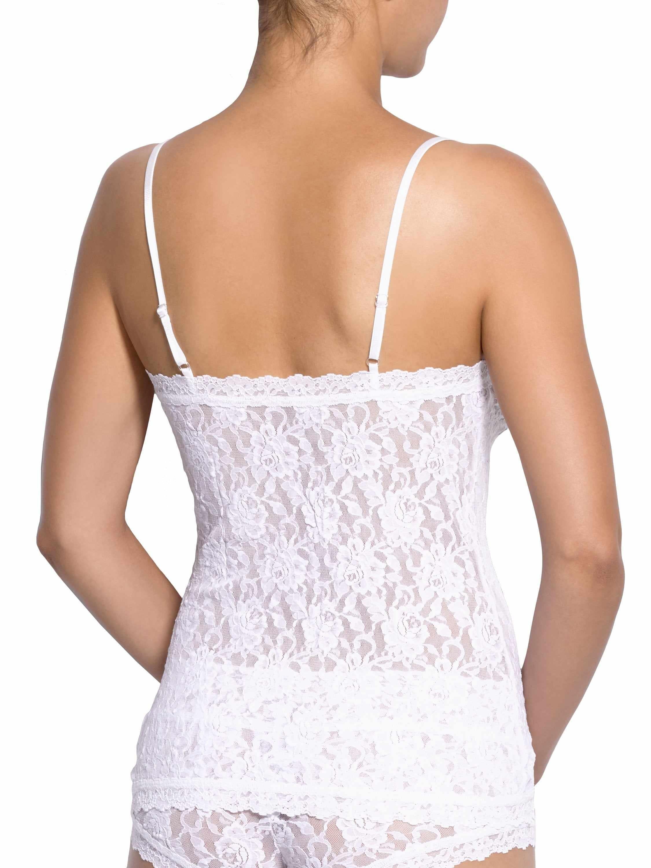 Signature Lace® V-Front Cami White - Back View On Model, Adjustable Straps | Hanky Panky