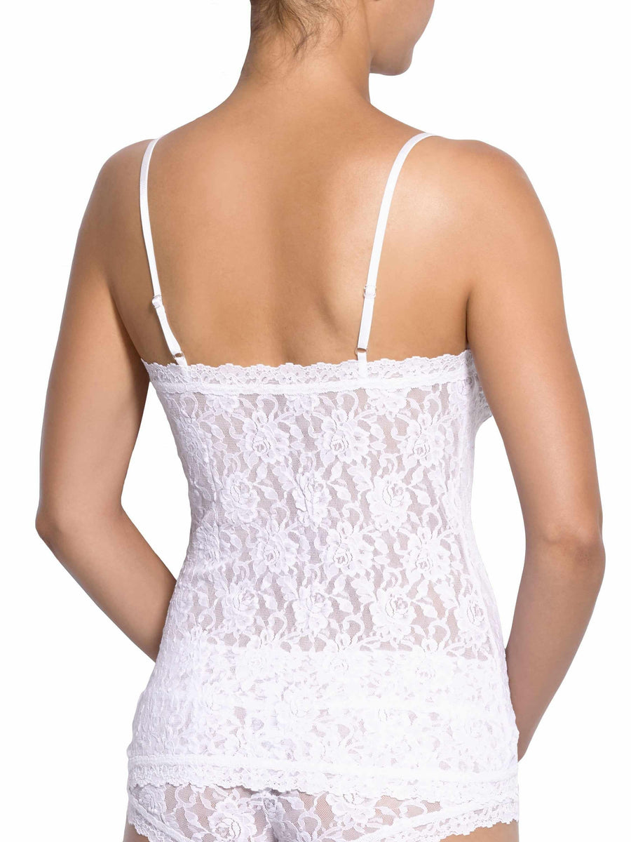 Signature Lace® V-Front Cami White - Back View On Model, Adjustable Straps | Hanky Panky