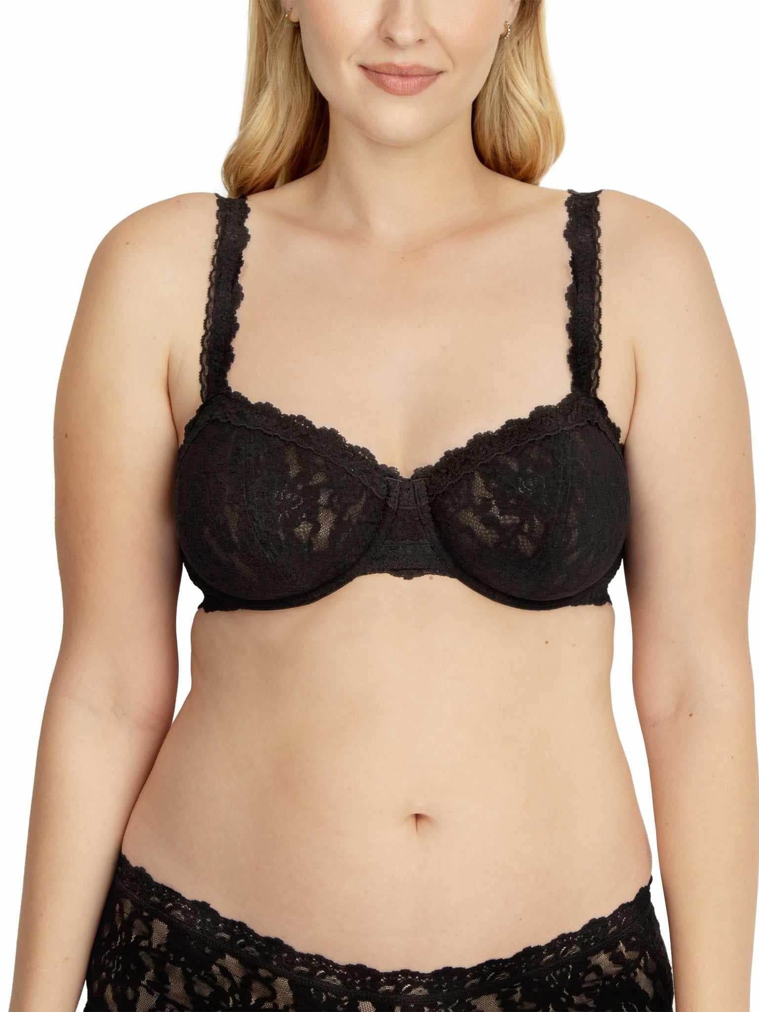 Black Lace Balconette Bra - Front View On Fuller-Figure Model, Inclusive Sizing | Hanky Panky