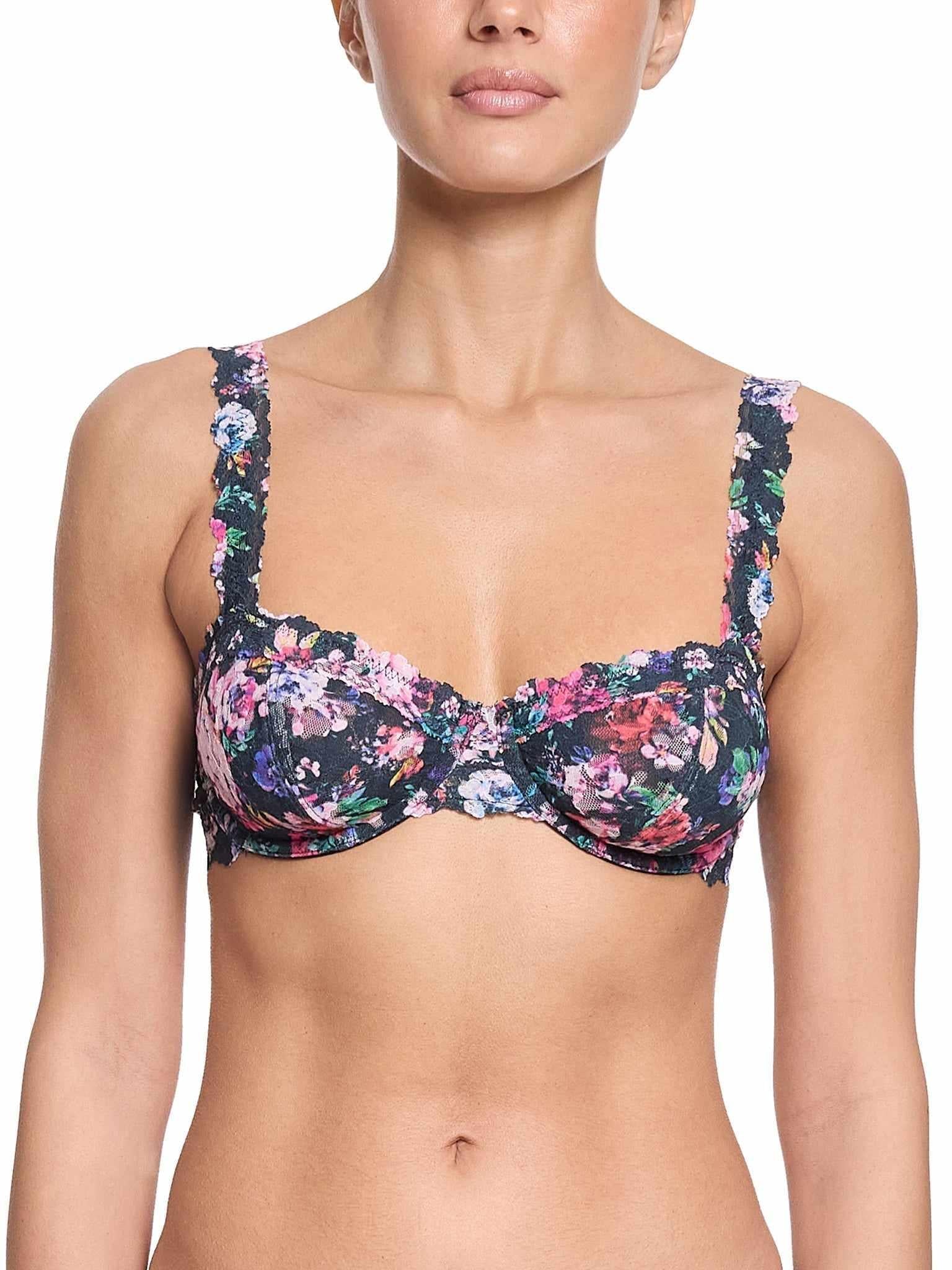 Dark Peonies Signature Lace® Balconette Bra - Front View, Floral Lace Underwire | Hanky Panky