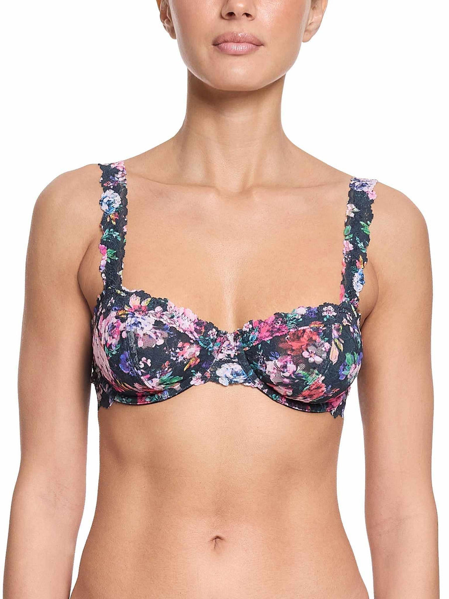 Dark Peonies Signature Lace® Balconette Bra - Front View, Floral Lace Underwire | Hanky Panky
