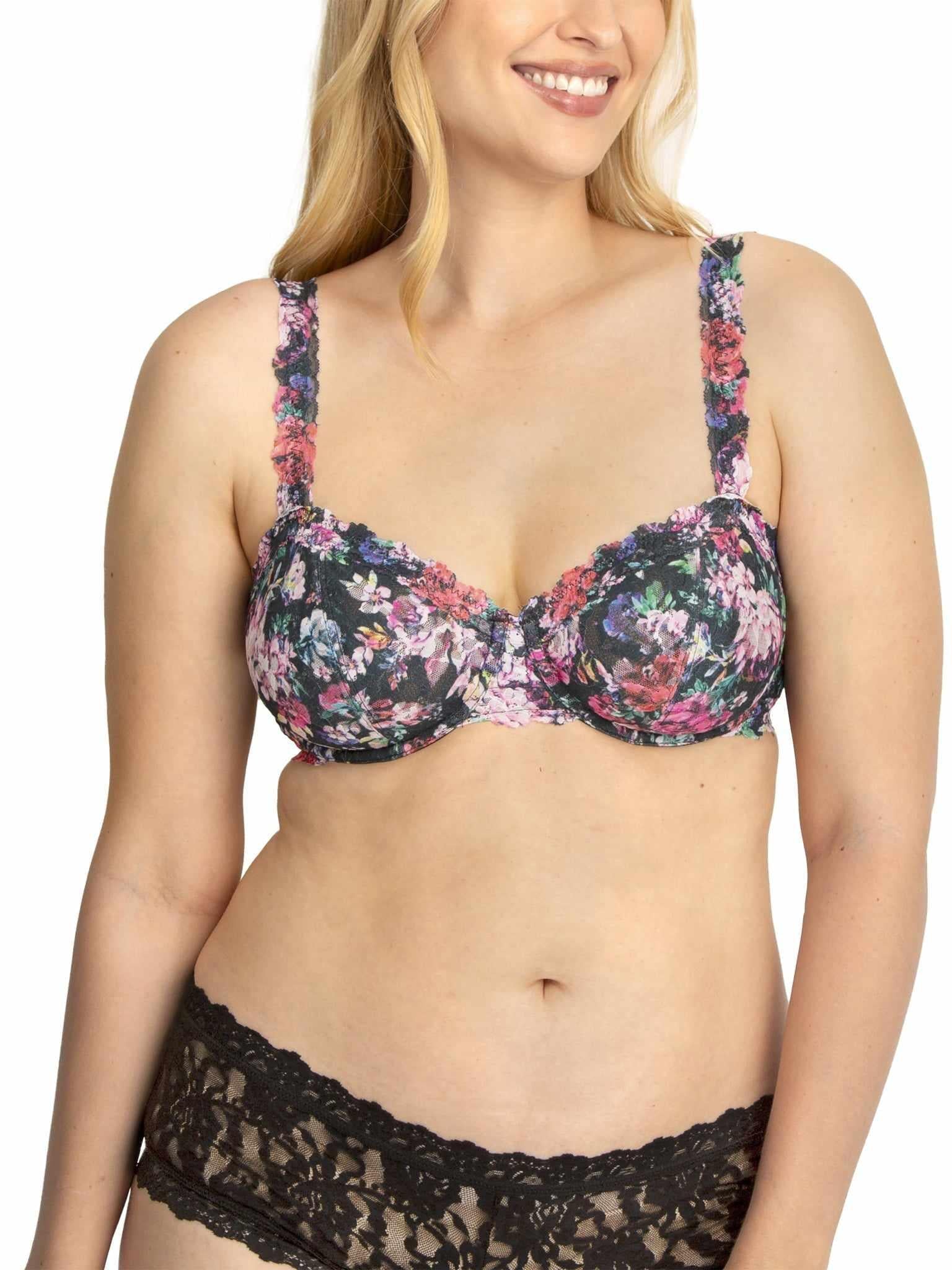 Signature Lace® Balconette Bra Dark Peonies - Front View, Inclusive Sizing On Model | Hanky Panky
