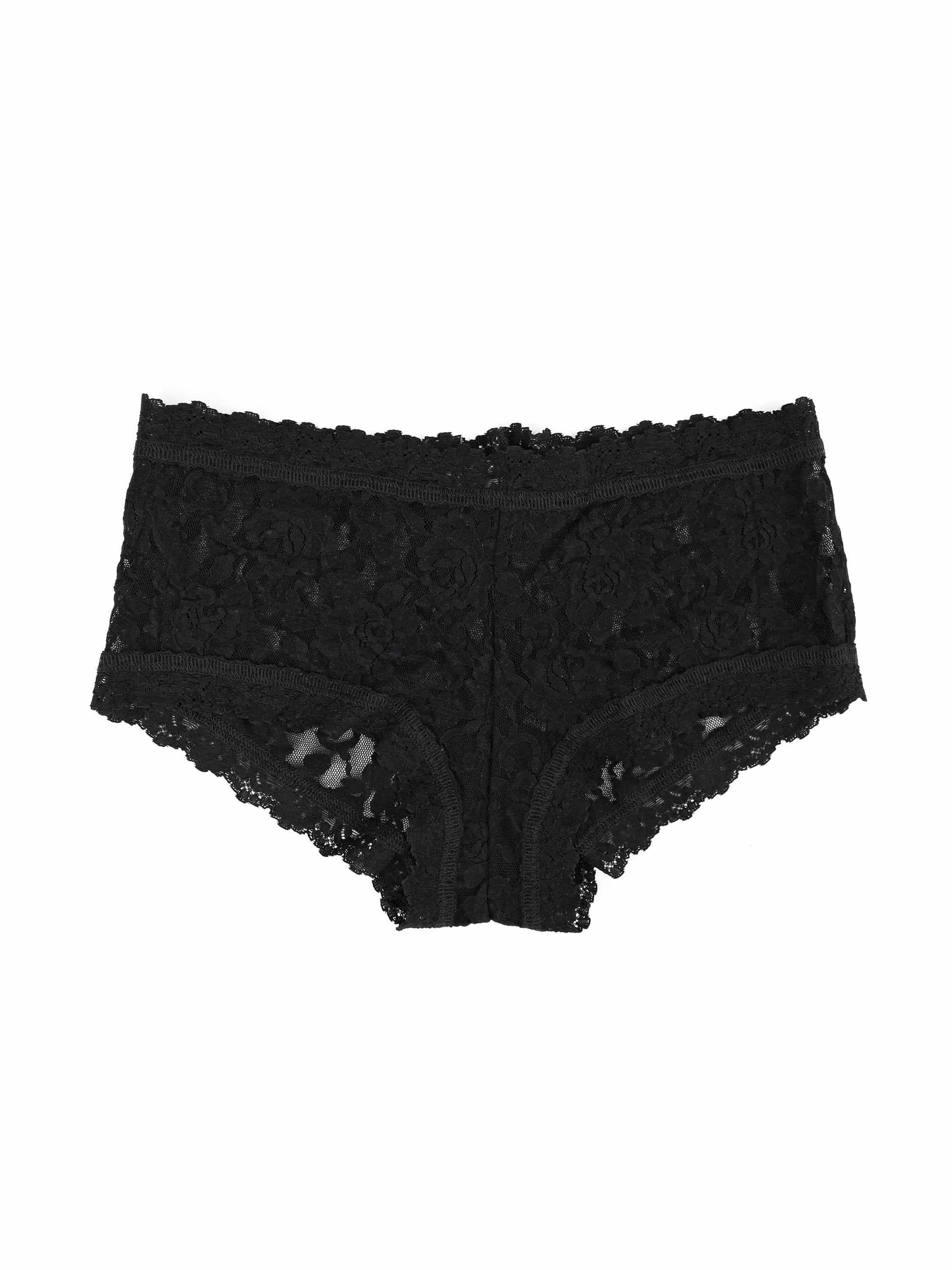 Black Lace Boyshort Panties - Flat Lay Back Detail | Hanky Panky