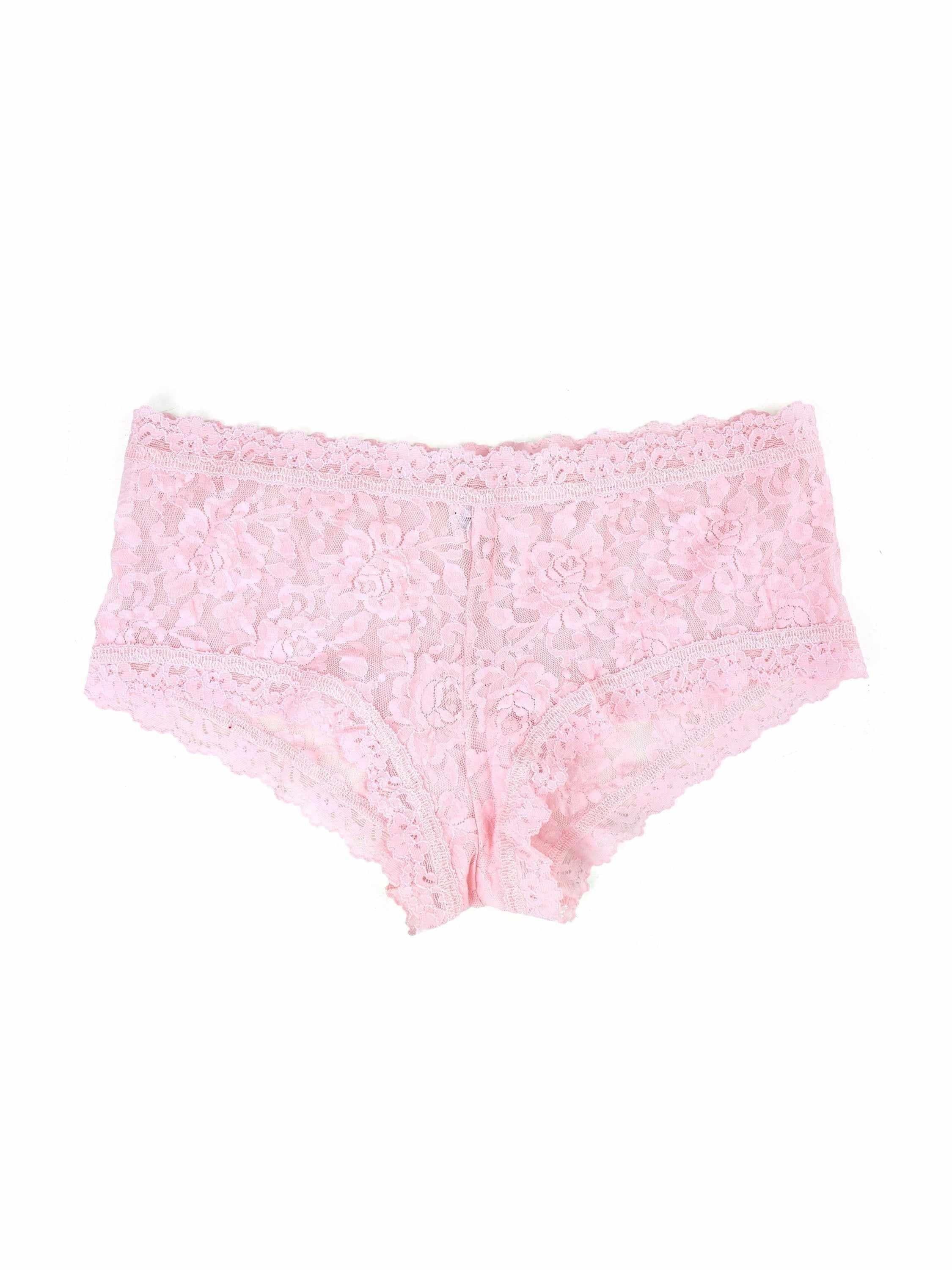 Bliss Pink Signature Lace® Boyshort - Flat Lay, Pink Lace Boyshort Scalloped Edge Detail | Hanky Panky