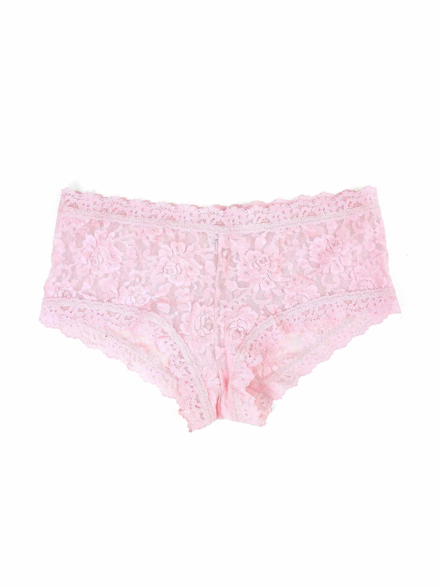 Bliss Pink Signature Lace® Boyshort - Flat Lay, Pink Lace Boyshort Scalloped Edge Detail | Hanky Panky