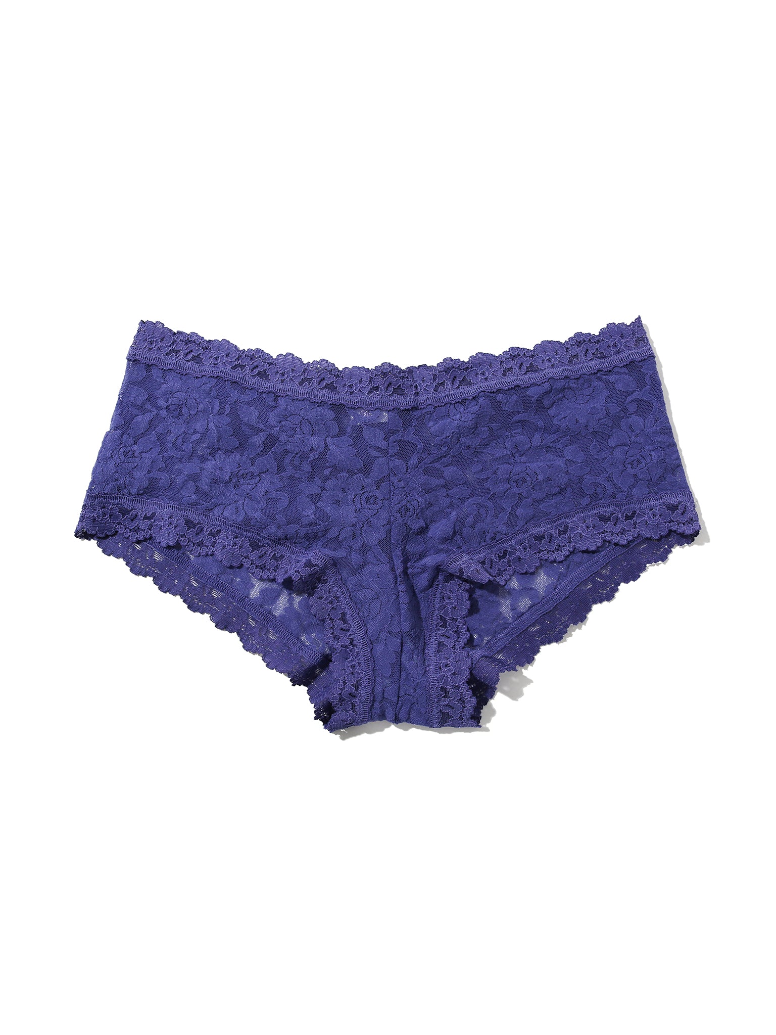 Deep Sleep Blue Signature Lace® Boyshort - Flat Lay Front Detail, Scalloped Lace Edge | Hanky Panky