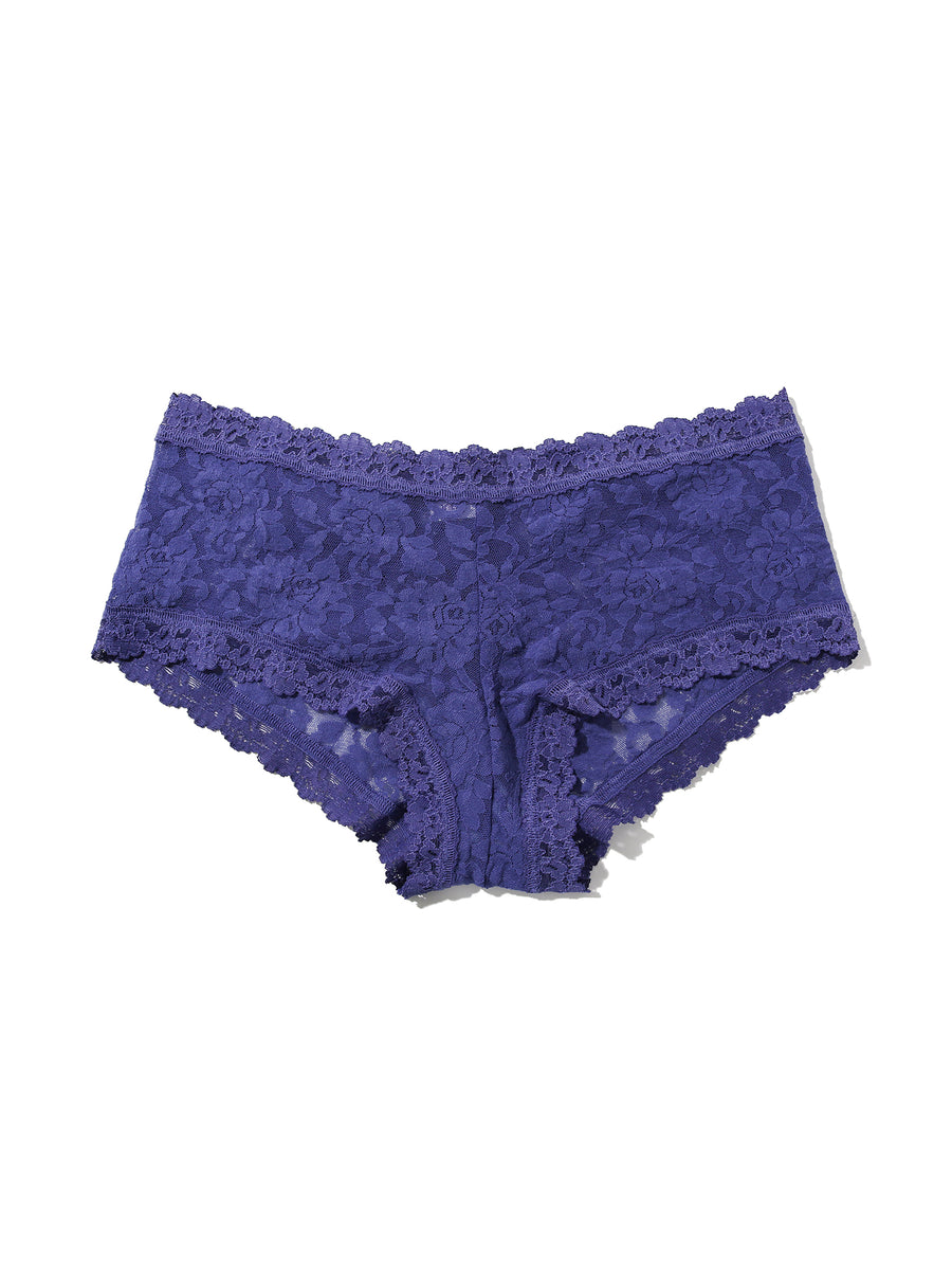 Deep Sleep Blue Signature Lace® Boyshort - Flat Lay Front Detail, Scalloped Lace Edge | Hanky Panky