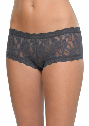 Granite Grey Signature Lace® Boyshort - Front On-Model View, lace cheeky boyshorts | Hanky Panky