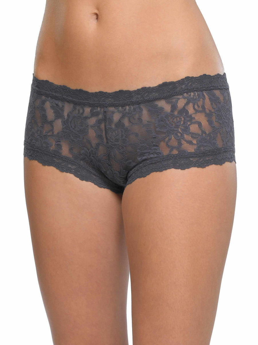 Granite Grey Signature Lace® Boyshort - Front On-Model View, lace cheeky boyshorts | Hanky Panky