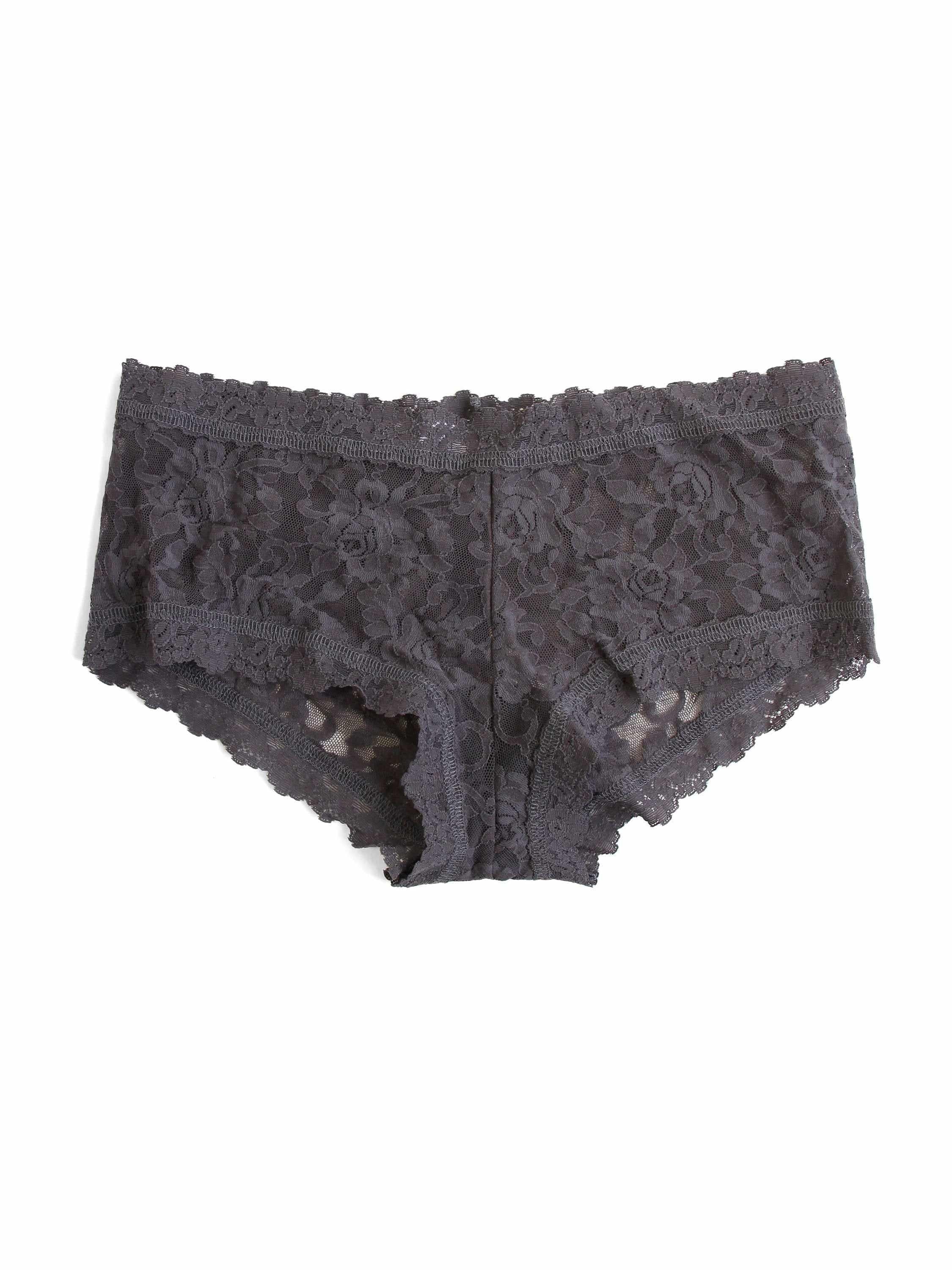 Granite Grey Signature Lace® Cheeky Boyshort - Flat Lay Back View, floral lace detail | Hanky Panky