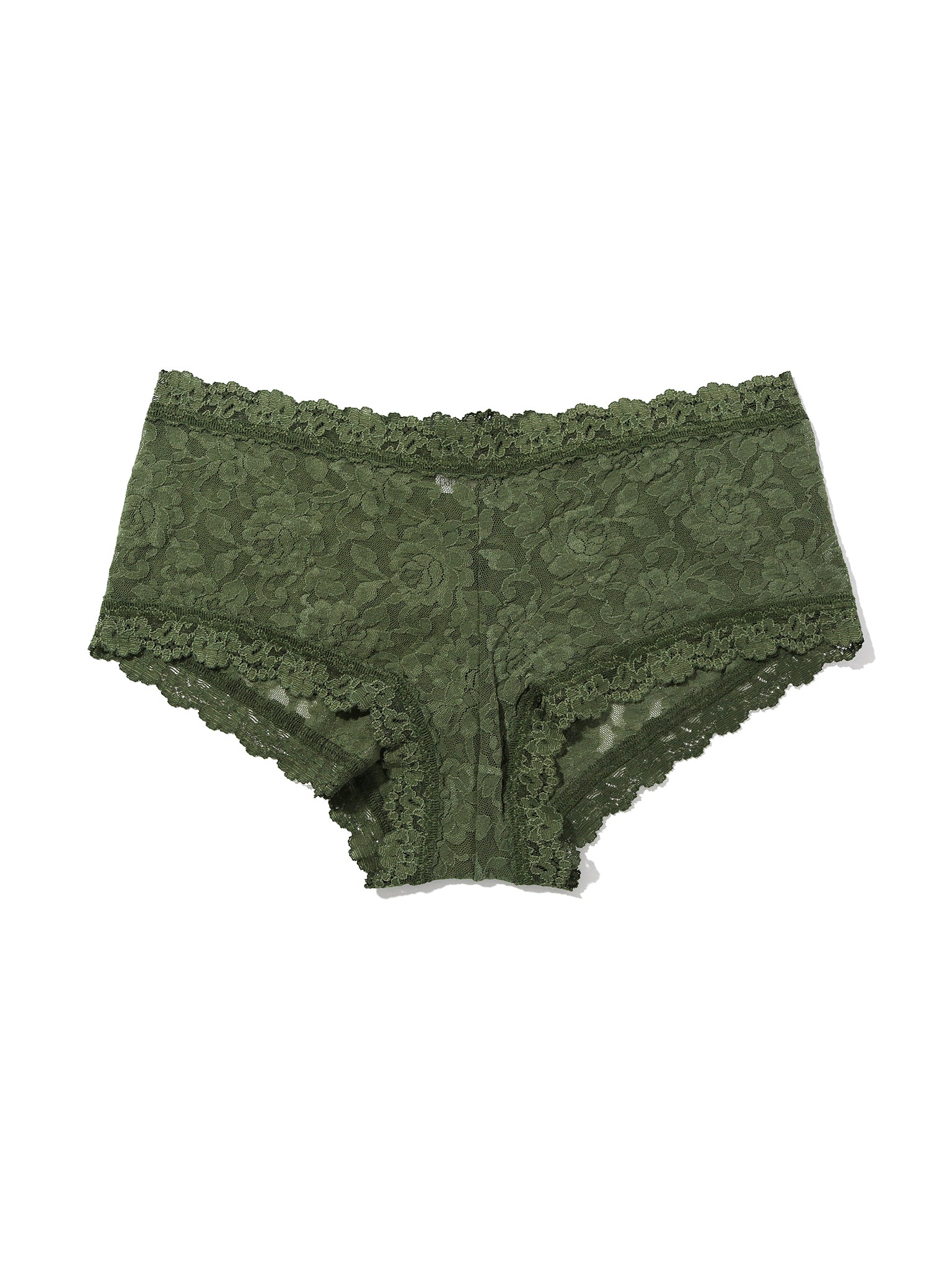 Herb Green Signature Lace® Boyshort - Flat Lay Product Shot, Green Lace Boyshorts | Hanky Panky