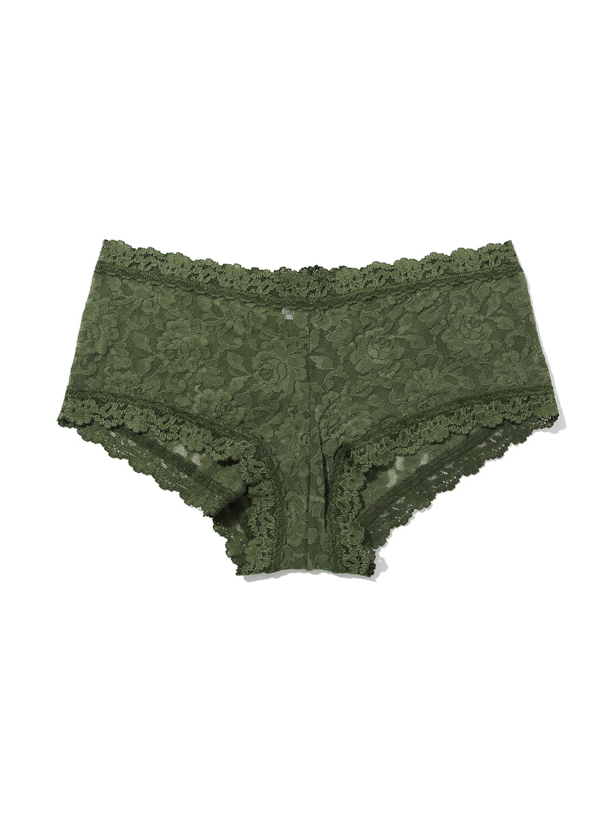 Herb Green Signature Lace® Boyshort - Flat Lay Product Shot, Green Lace Boyshorts | Hanky Panky