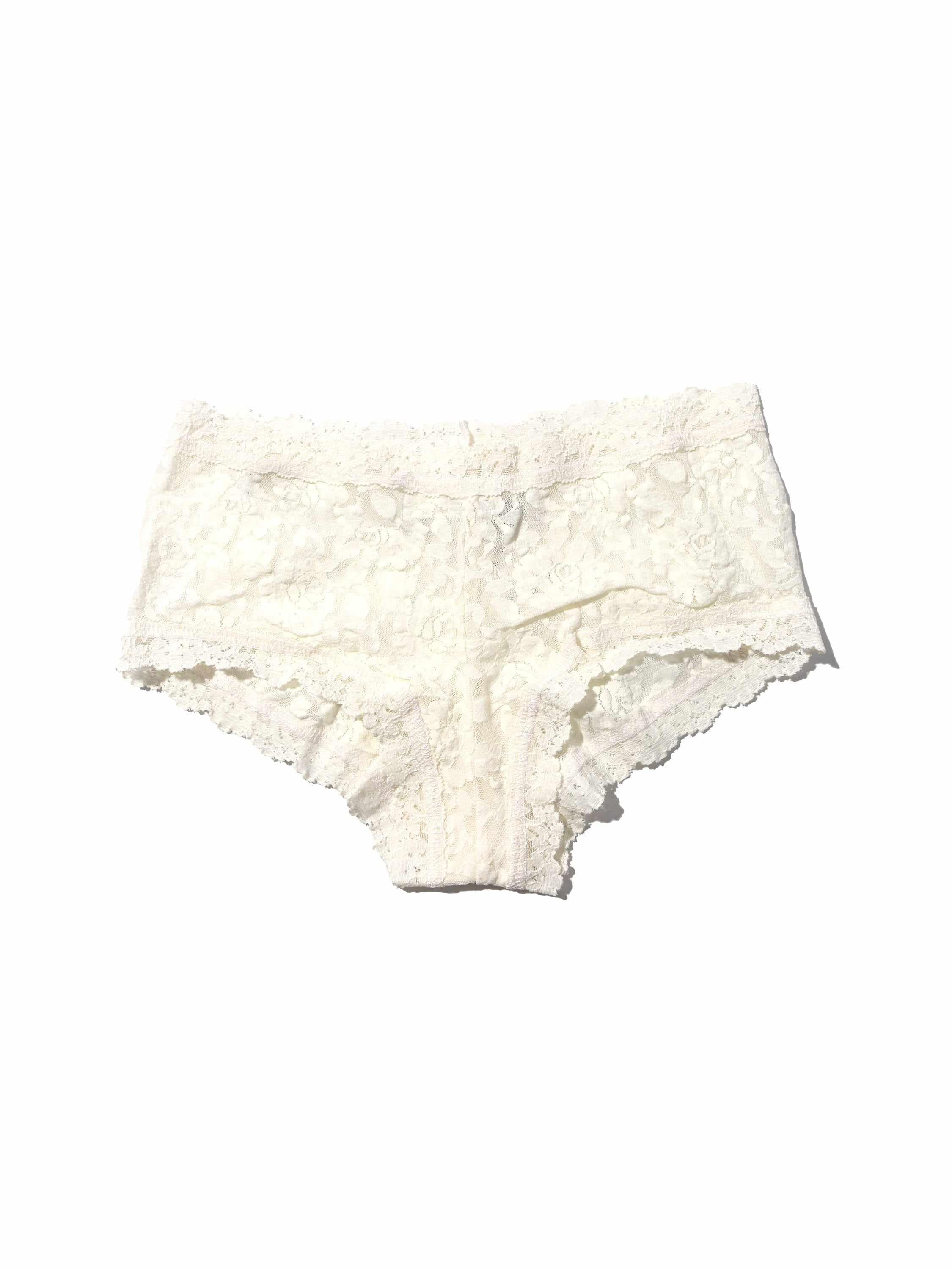 Marshmallow Signature Lace® Boyshort, floral lace mid-rise cheeky panty - Flat Lay | Hanky Panky