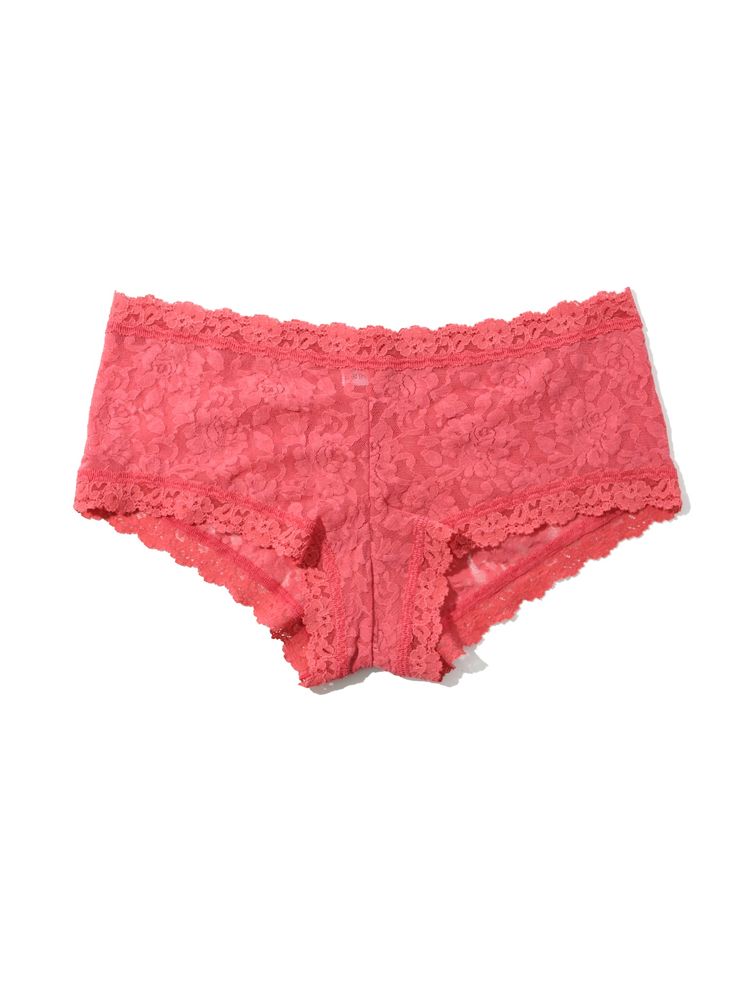 Naples Red Signature Lace® Boyshort - Flat Lay, Floral Stretch Lace Panty Front Detail | Hanky Panky