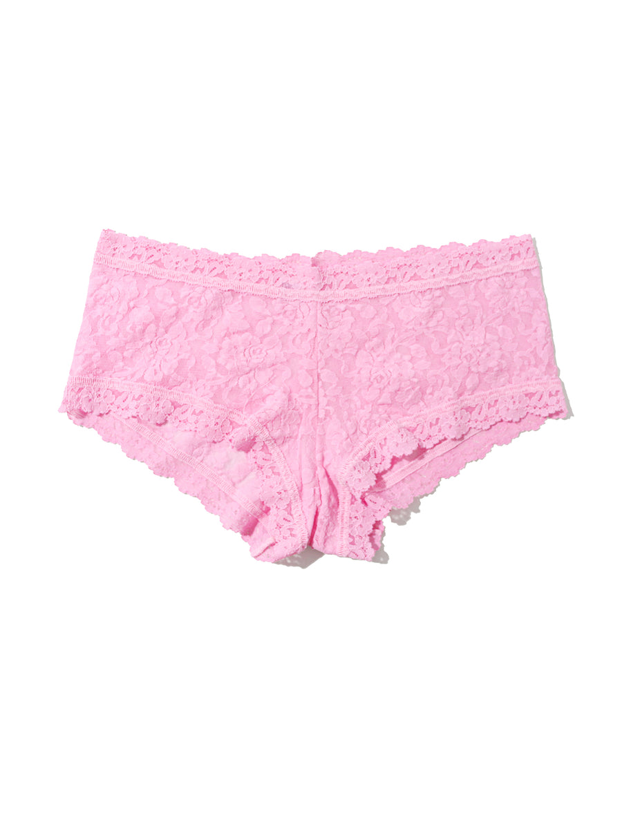 Strawberry Lemonade Pink Signature Lace® Boyshort - Flat Lay, Floral Stretch Lace Boyshort Panty | Hanky Panky