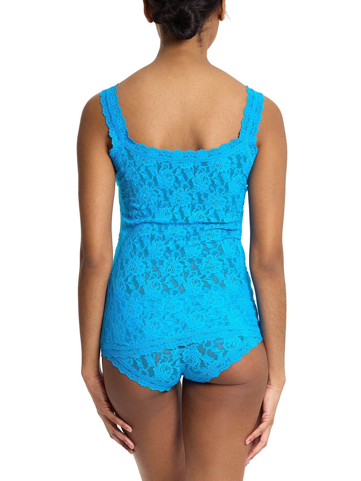Signature Lace® Classic Cami Mediterranean Sea Blue - Back View, lace camisole on model | Hanky Panky