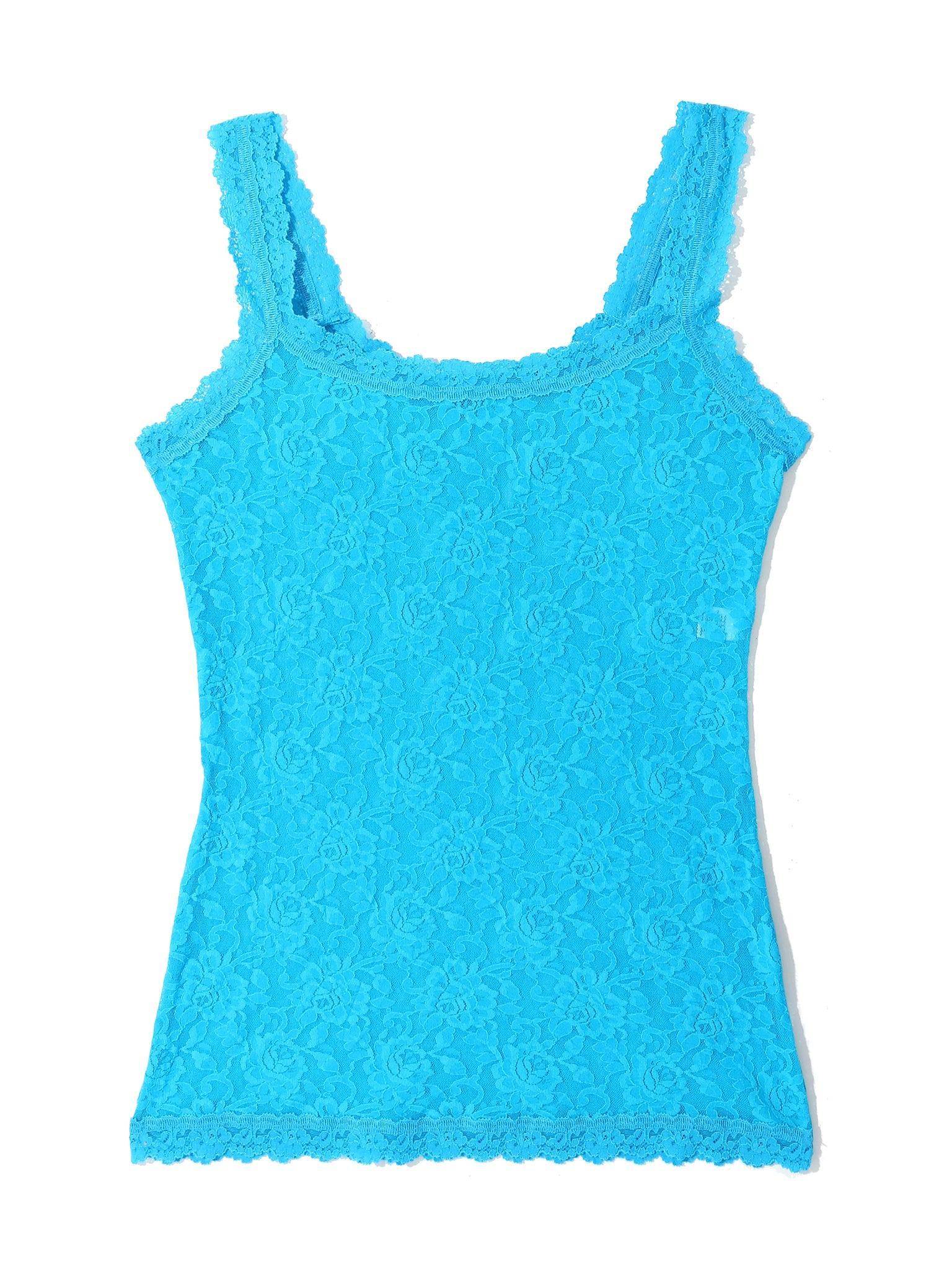 Signature Lace® Classic Cami Mediterranean Sea Blue - Flat Lay, blue lace cami top detail | Hanky Panky
