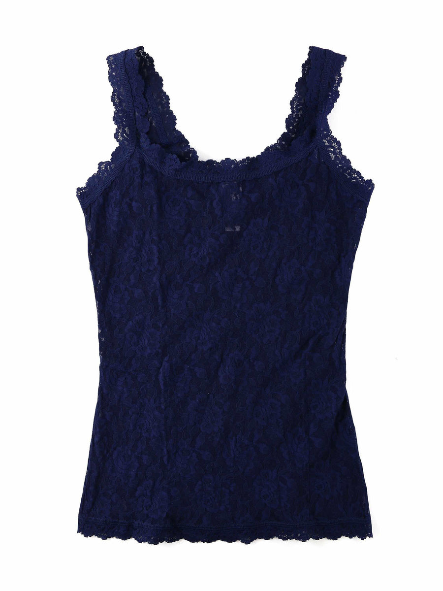 Signature Lace® Classic Cami Navy - Flat Lay Front View, navy blue lace camisole | Hanky Panky