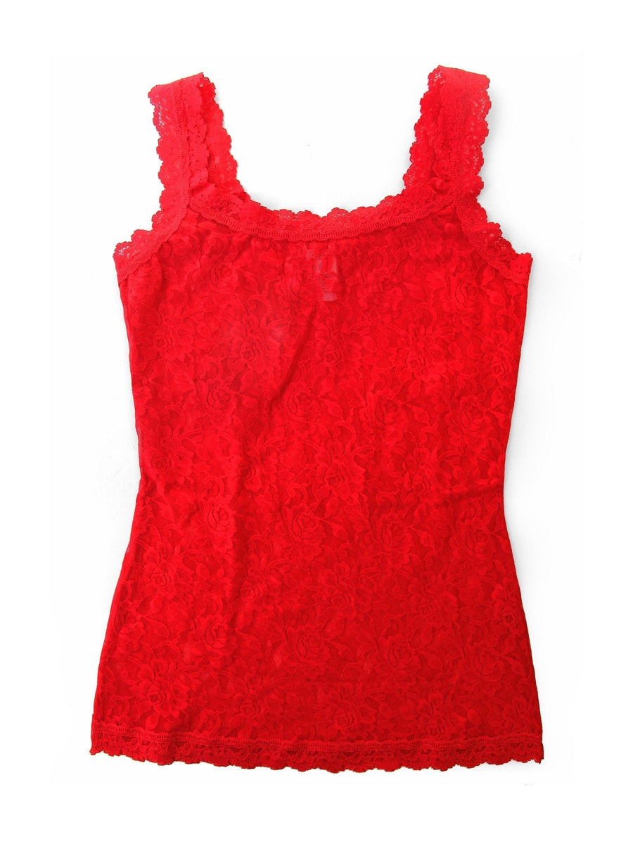 Signature Lace® Classic Cami Red - Flat Lay Front, red lace cami with scalloped trim | Hanky Panky