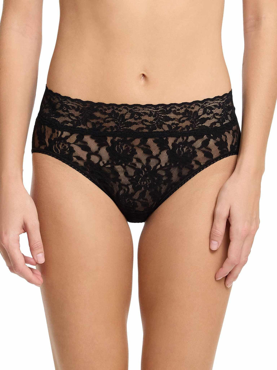 Black Signature Lace® French Brief - Front On-Model View, sheer floral lace | Hanky Panky