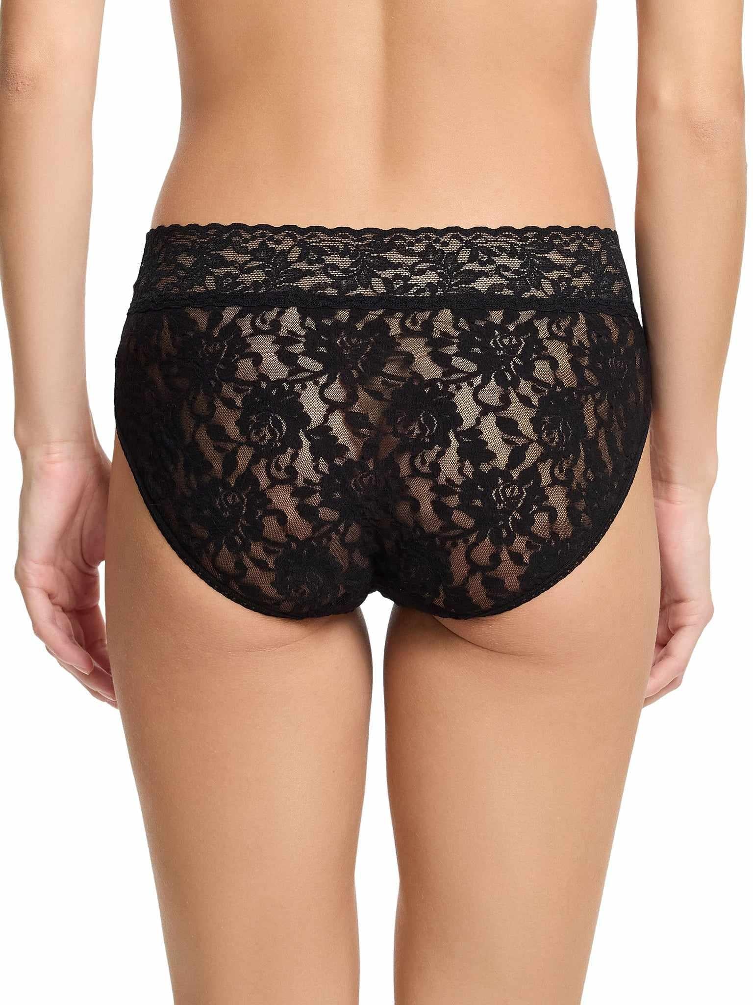 Black Signature Lace® French Brief - Back On-Model View, full-coverage sheer lace | Hanky Panky
