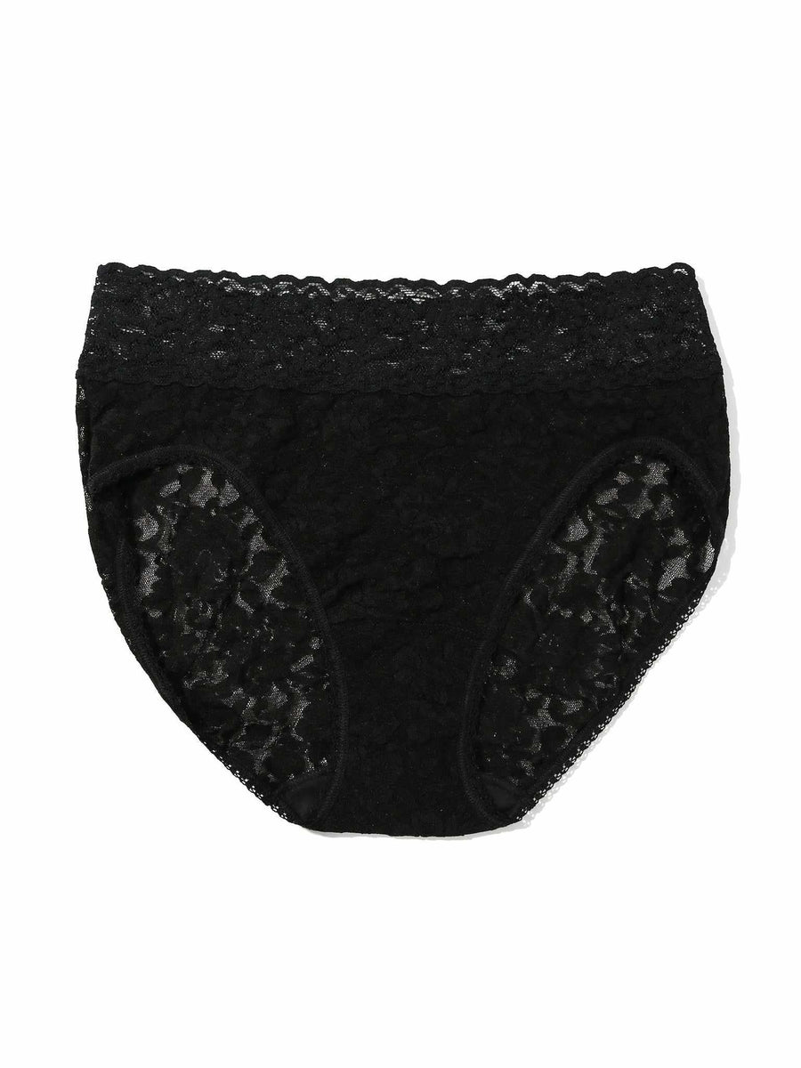 Black Signature Lace® French Brief - Flat Lay Front View, scalloped waistband | Hanky Panky