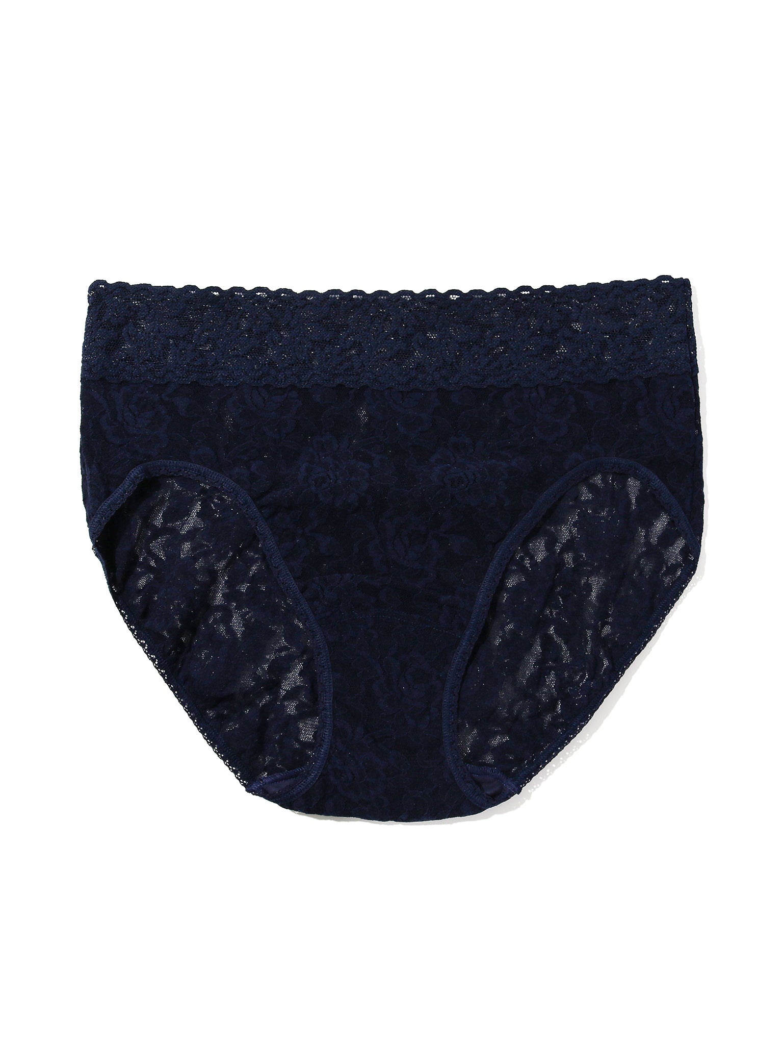 Signature Lace® French Brief Navy - Flat Lay Front View, High-Rise Navy Lace Panties | Hanky Panky