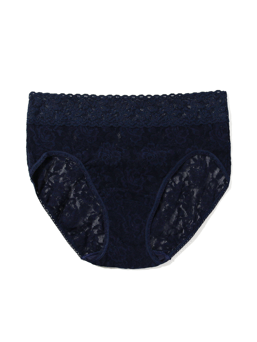 Signature Lace® French Brief Navy - Flat Lay Front View, High-Rise Navy Lace Panties | Hanky Panky