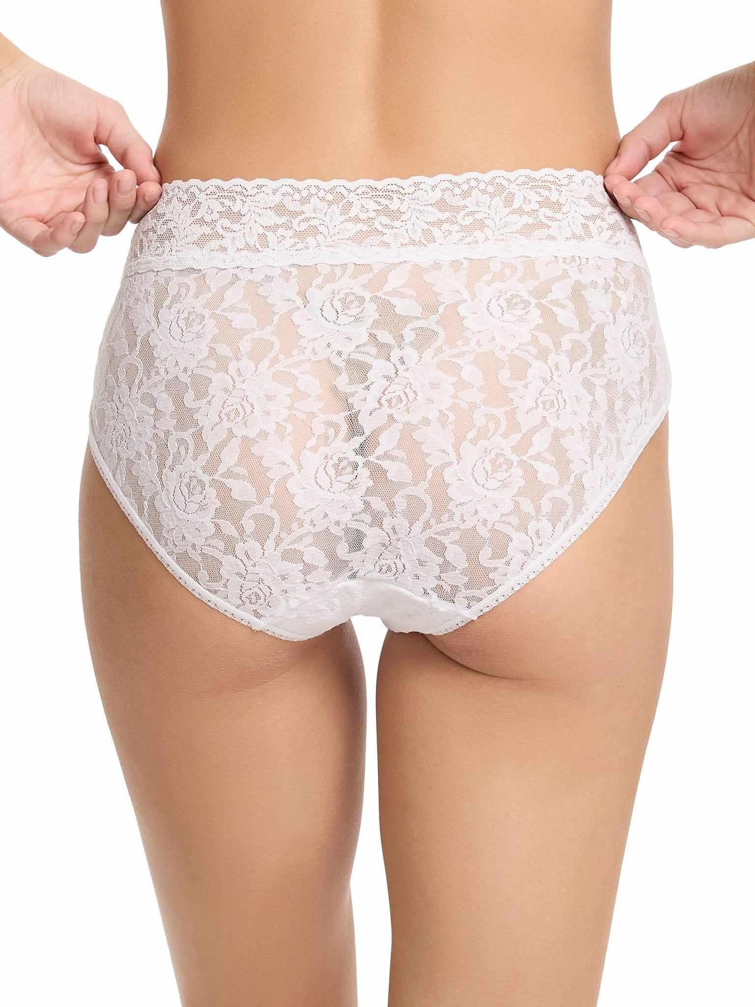 Signature Lace® French Brief White - Back View, Sheer Floral Lace Full Coverage with Stretch Waistband | Hanky Panky