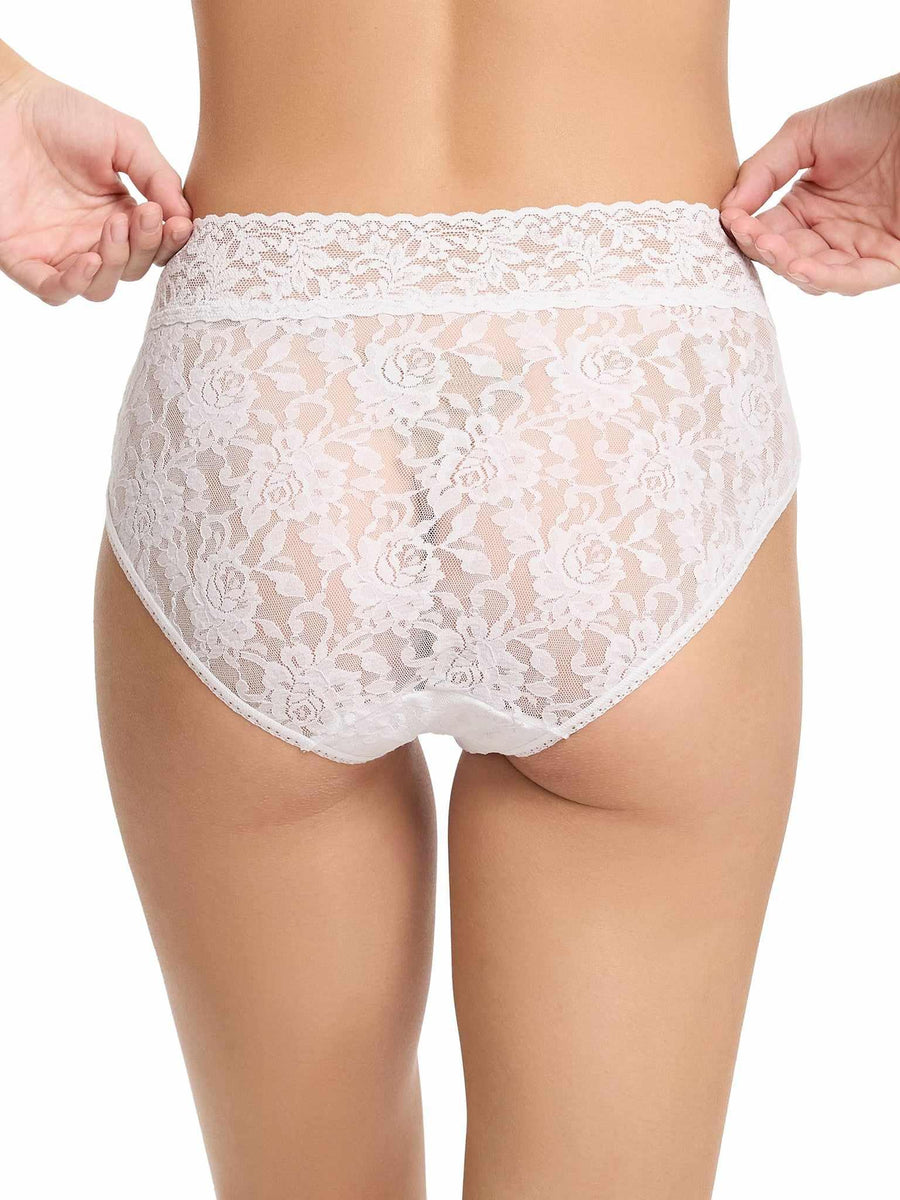 Signature Lace® French Brief White - Back View, Sheer Floral Lace Full Coverage with Stretch Waistband | Hanky Panky