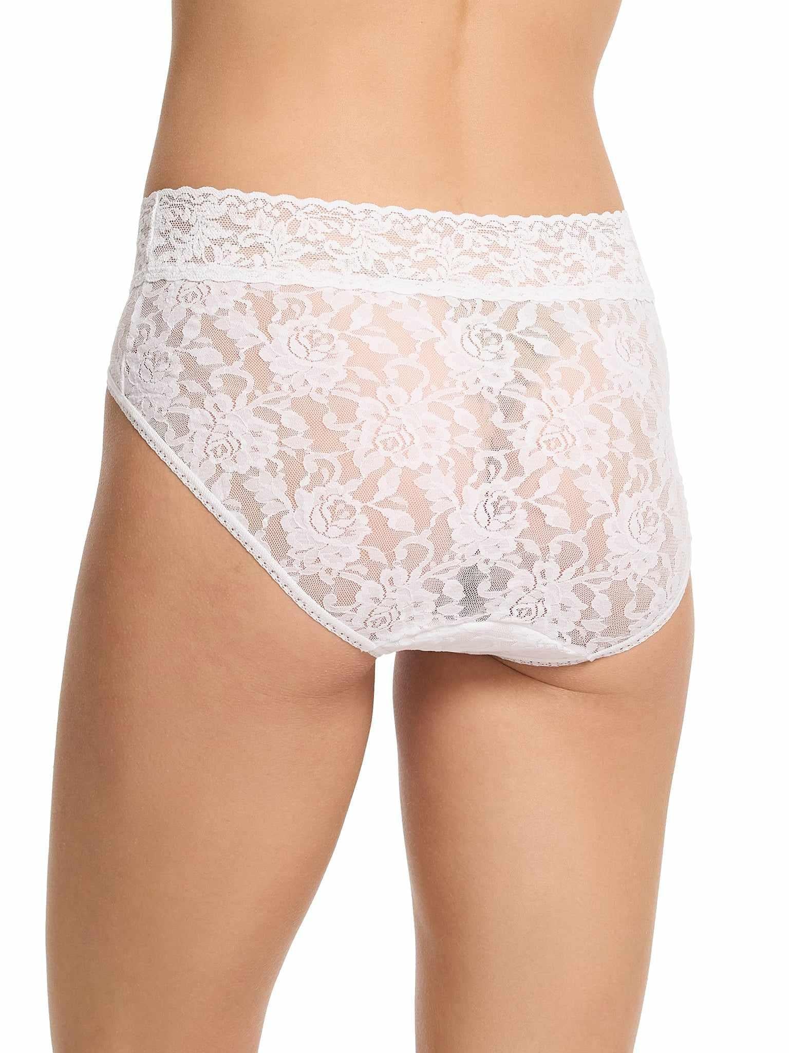 Signature Lace® French Brief White - Side Profile, French Cut Underwear High-Rise Lace Waistband Detail | Hanky Panky