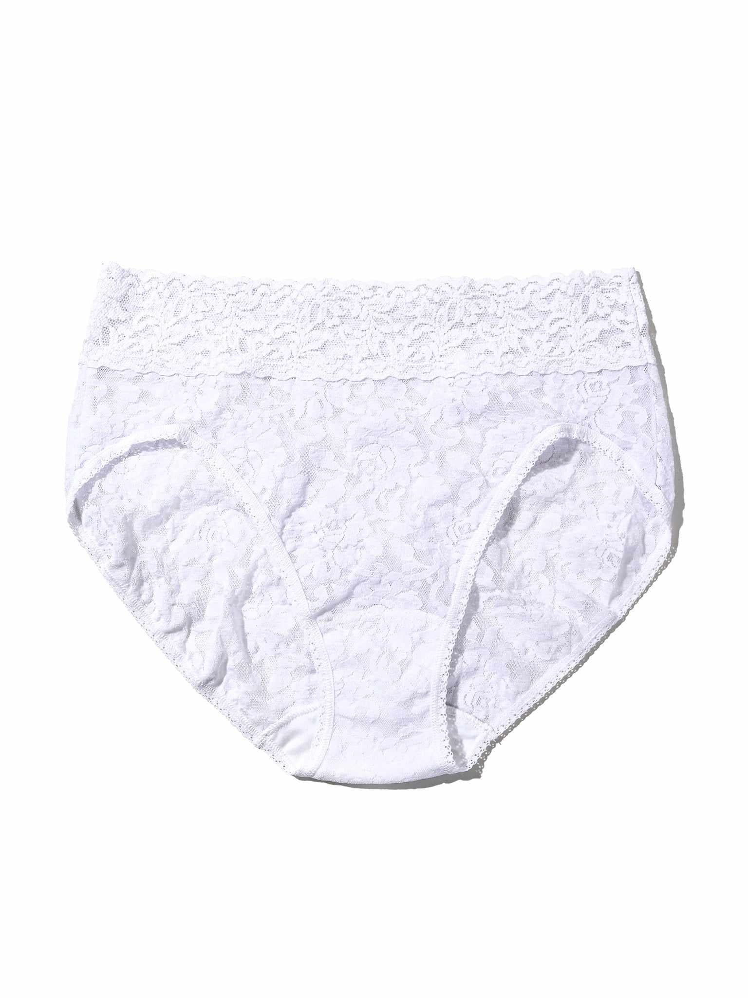 Signature Lace® French Brief White - Flat Lay, White Floral Lace French Cut Underwear with Scalloped Band | Hanky Panky
