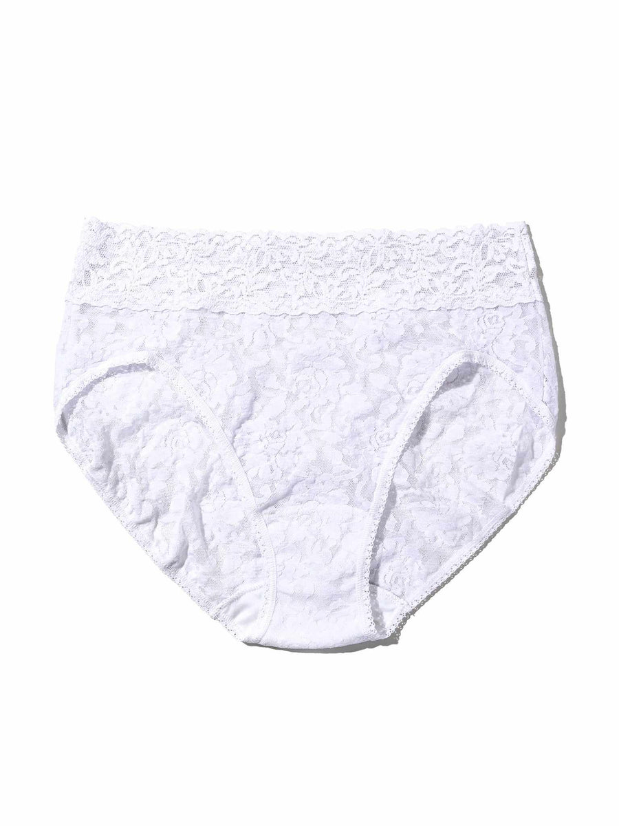 Signature Lace® French Brief White - Flat Lay, White Floral Lace French Cut Underwear with Scalloped Band | Hanky Panky