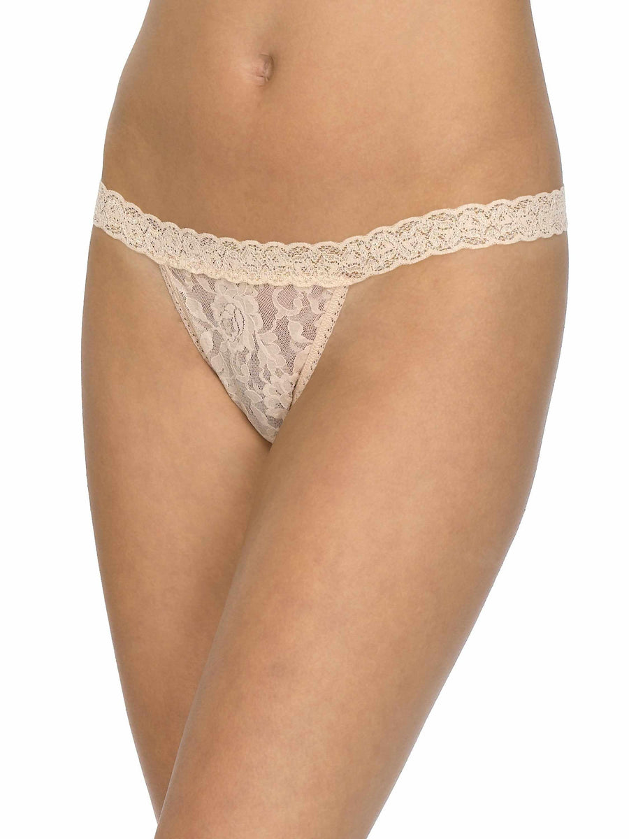 Chai Signature Lace® G-String - On Model Front View, Low Rise Lace G-String Underwear for Women | Hanky Panky