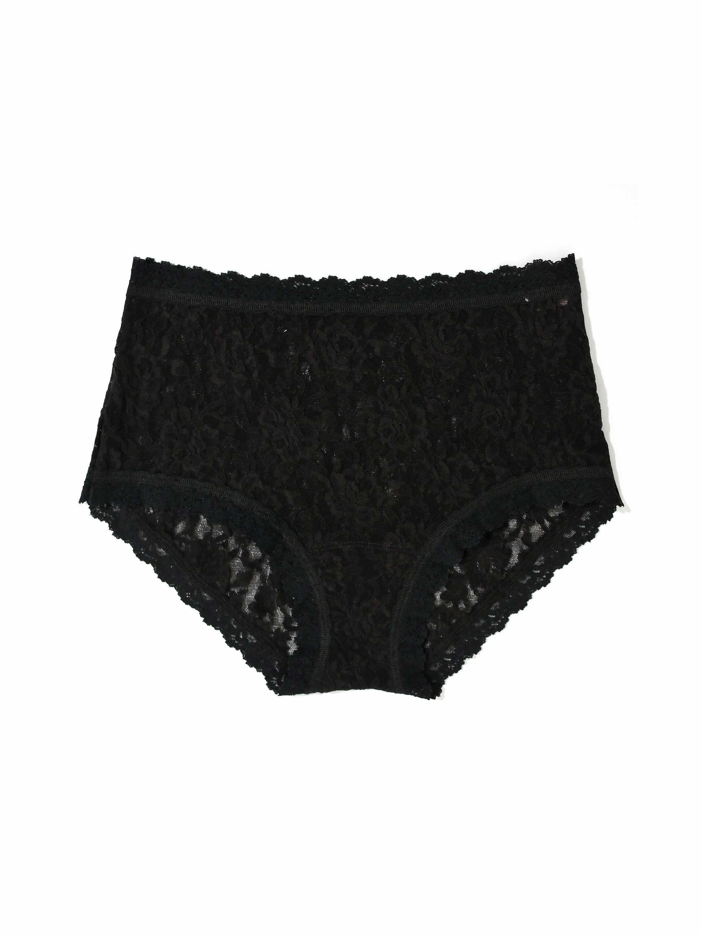 Signature Lace® High Rise Boyshort Black - Flat Lay Front, Stretch Black Lace High Waisted Boyshort | Hanky Panky