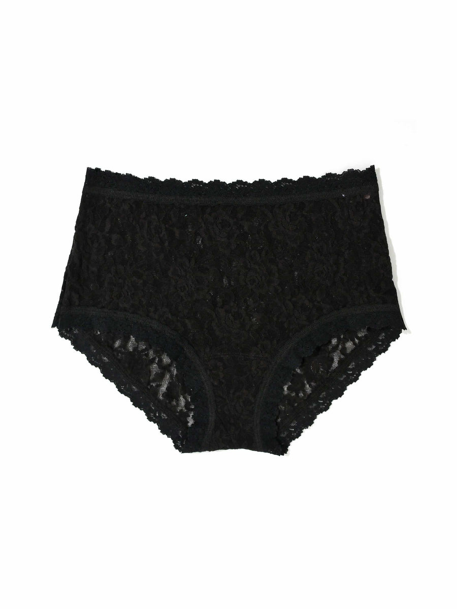 Signature Lace® High Rise Boyshort Black - Flat Lay Front, Stretch Black Lace High Waisted Boyshort | Hanky Panky